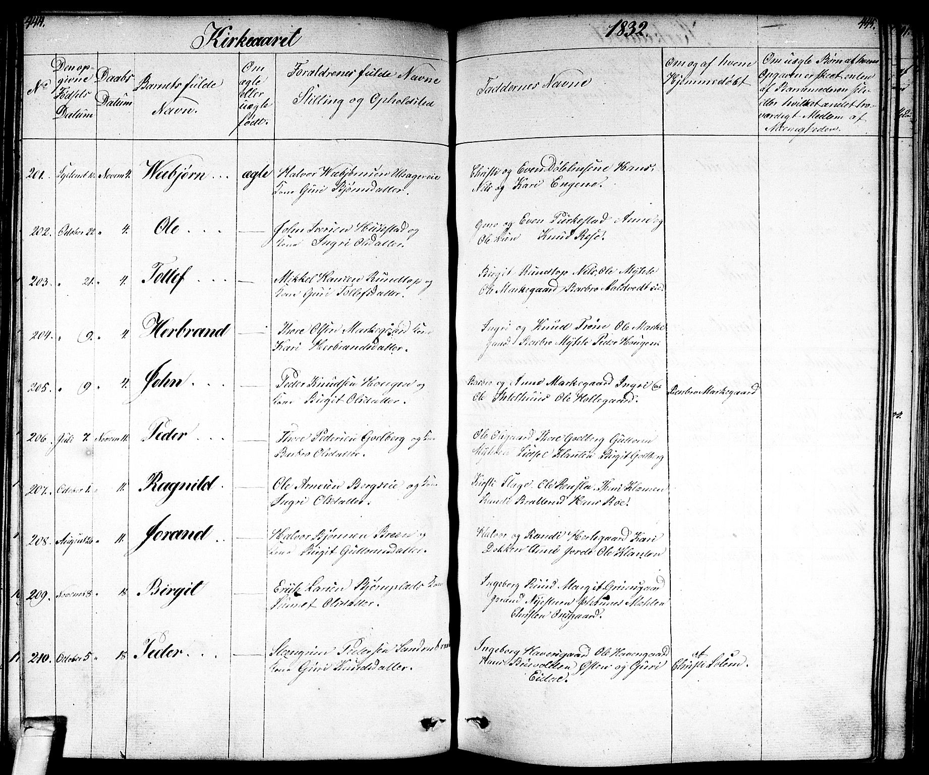 Nes kirkebøker, SAKO/A-236/F/Fa/L0008: Parish register (official) no. 8, 1824-1834, p. 444-445