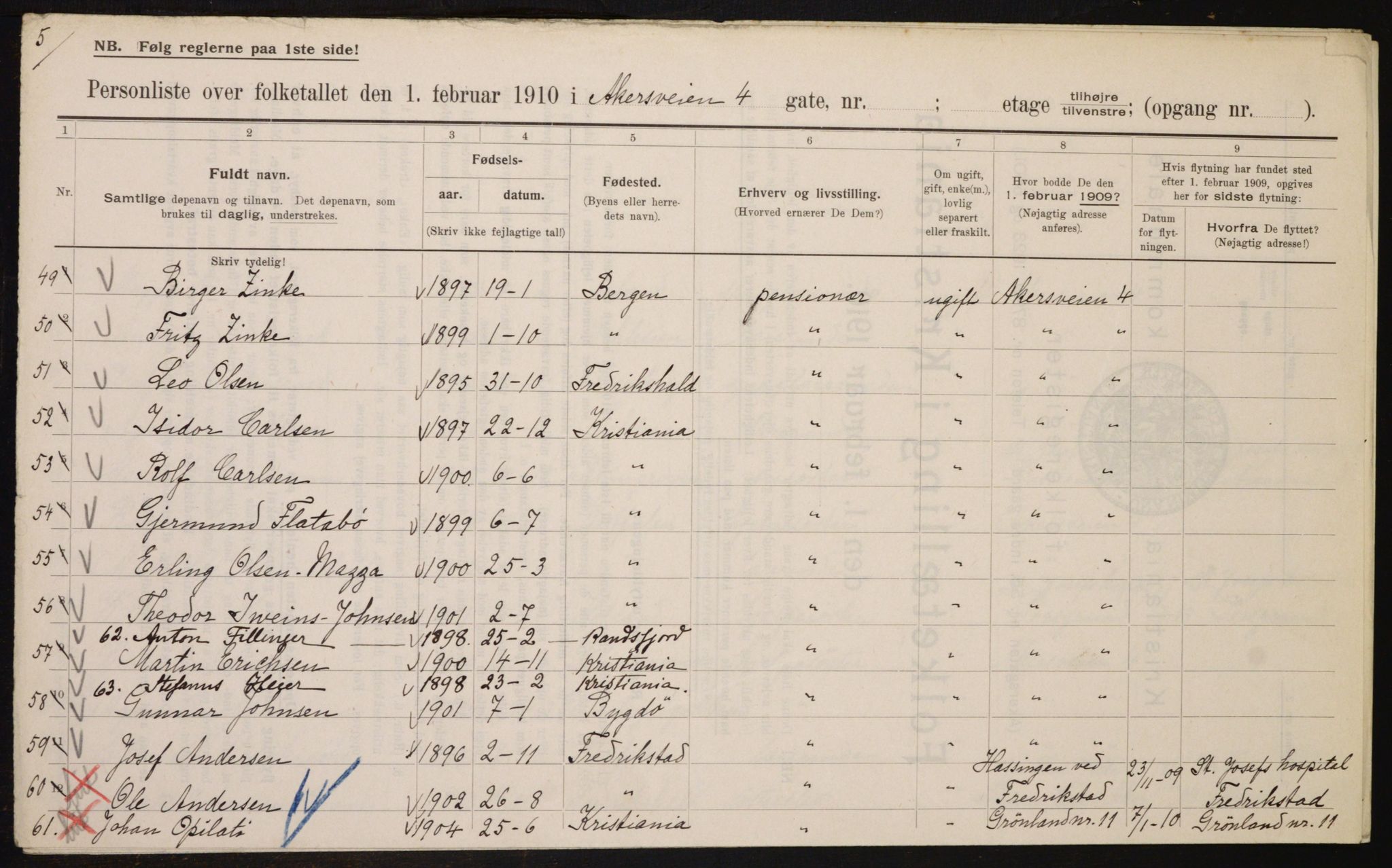 OBA, Municipal Census 1910 for Kristiania, 1910, p. 758