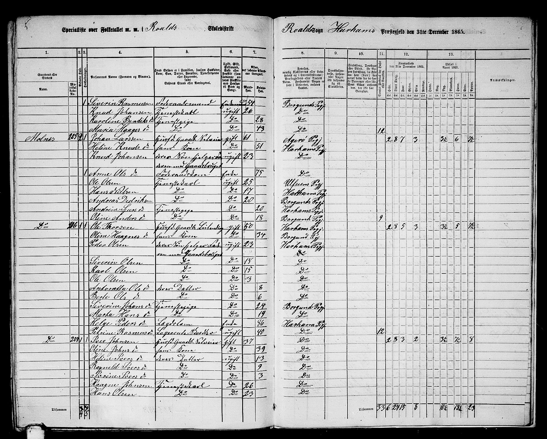 RA, 1865 census for Haram, 1865, p. 98
