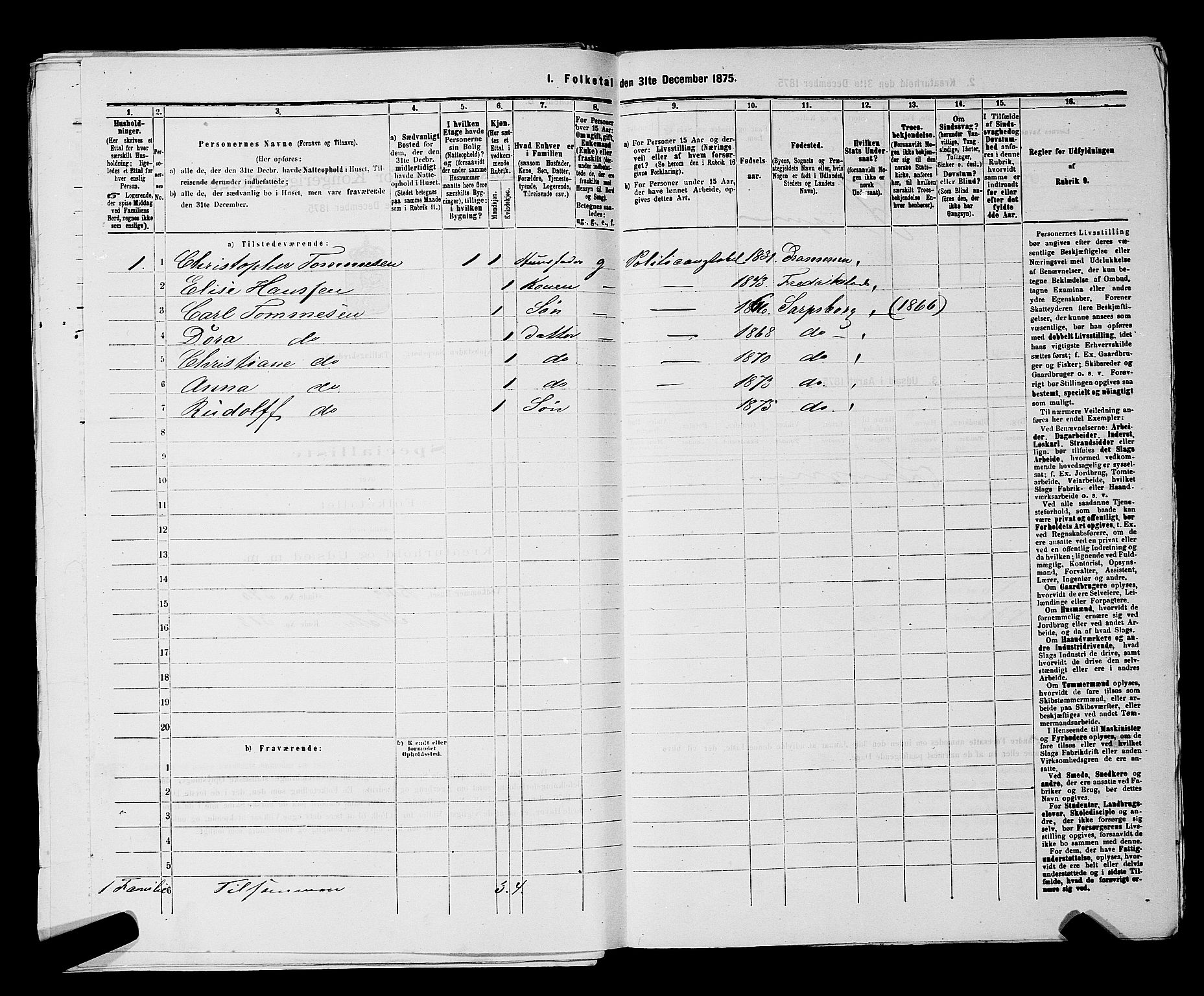 RA, 1875 census for 0102P Sarpsborg, 1875, p. 284