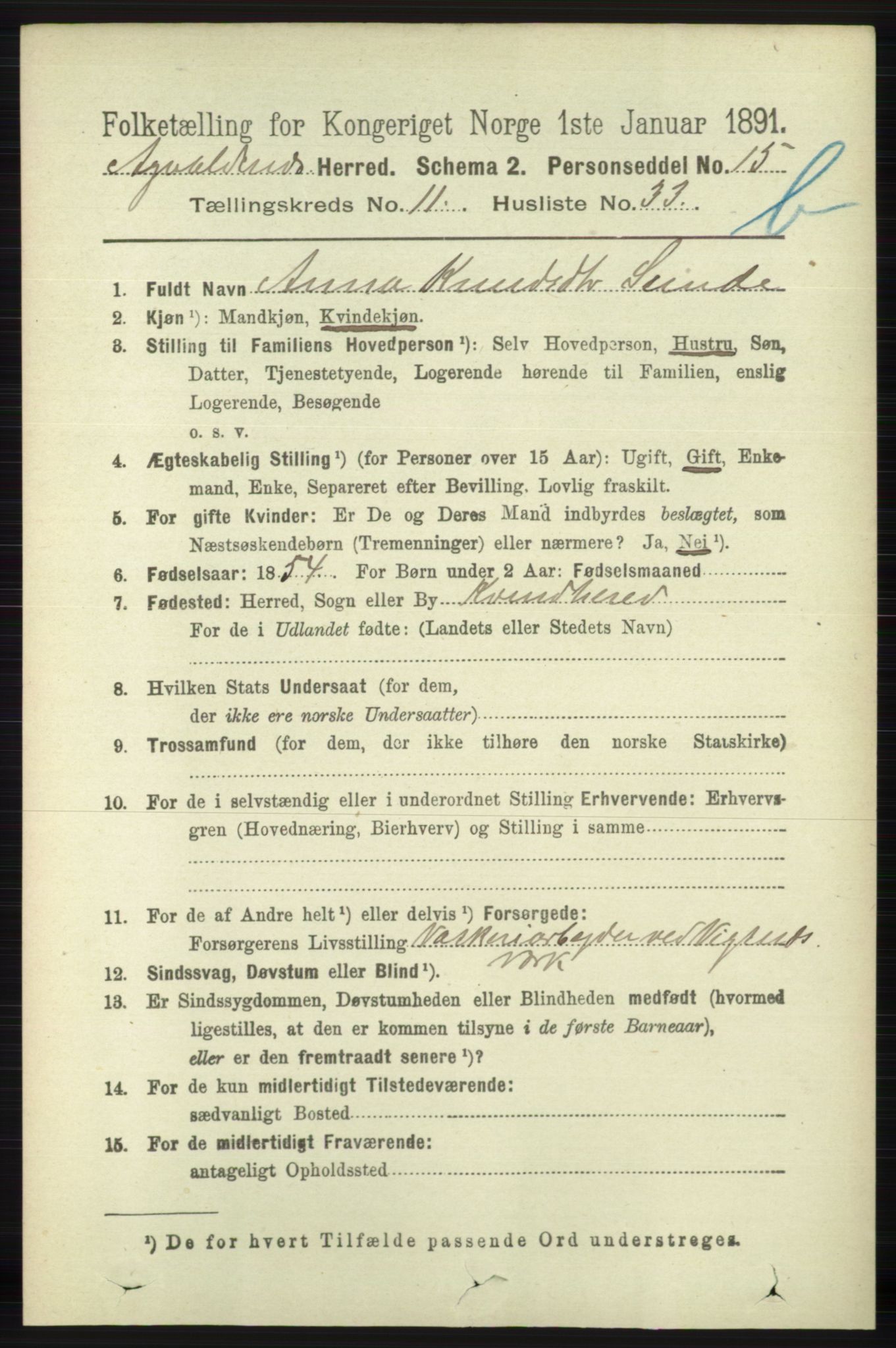 RA, 1891 census for 1147 Avaldsnes, 1891, p. 6641