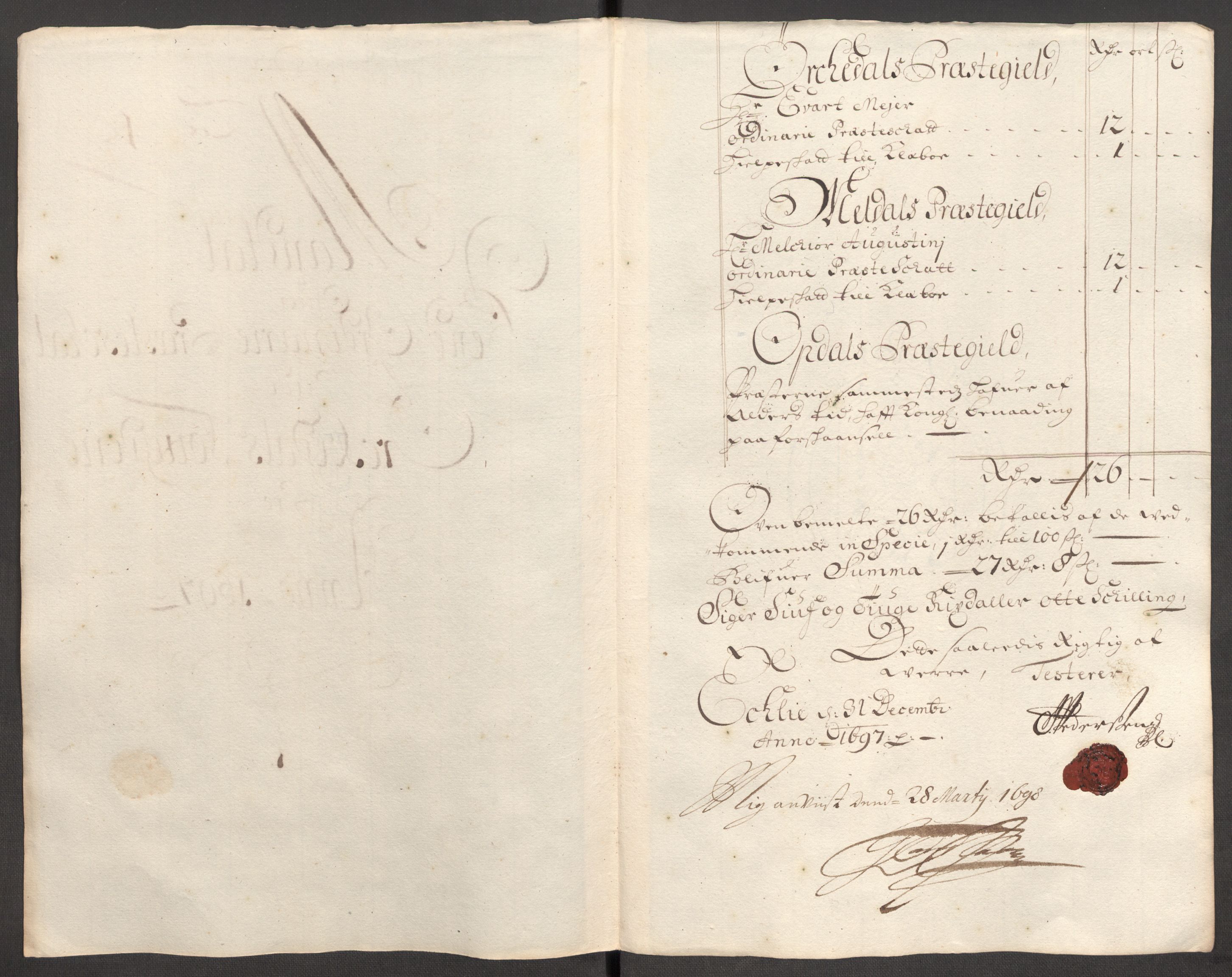 Rentekammeret inntil 1814, Reviderte regnskaper, Fogderegnskap, AV/RA-EA-4092/R60/L3947: Fogderegnskap Orkdal og Gauldal, 1697, p. 193