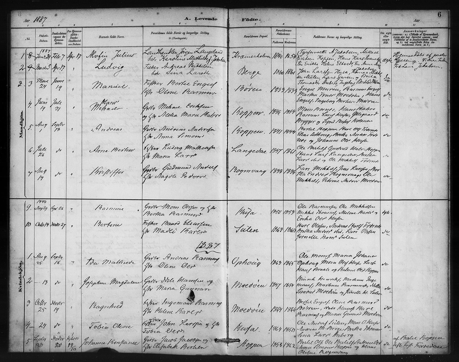 Lindås Sokneprestembete, SAB/A-76701/H/Haa: Parish register (official) no. D 1, 1886-1896, p. 6