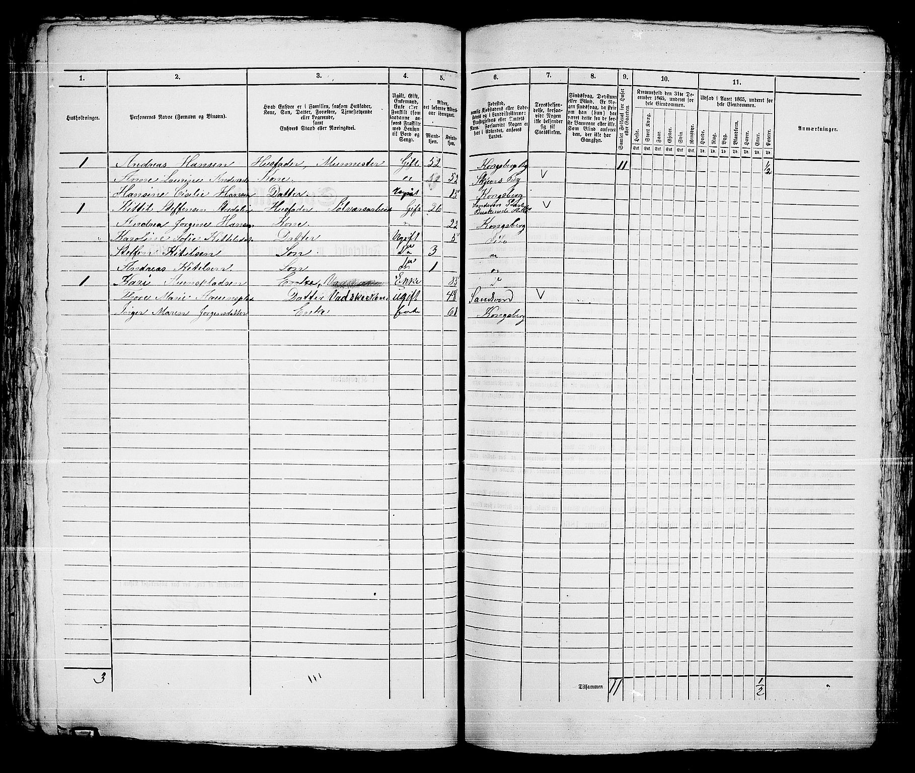 RA, 1865 census for Kongsberg/Kongsberg, 1865, p. 1145