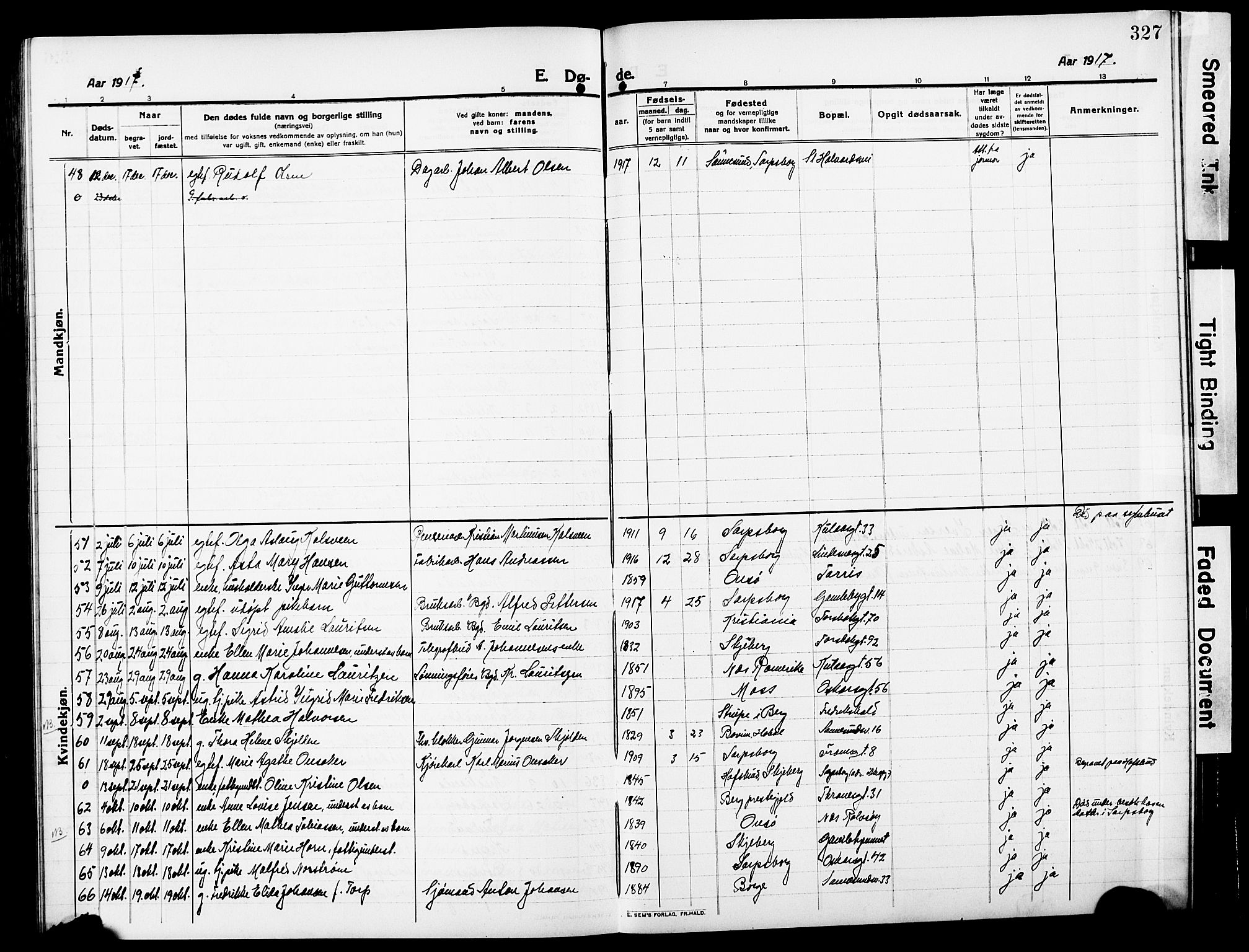 Sarpsborg prestekontor Kirkebøker, AV/SAO-A-2006/G/Ga/L0002: Parish register (copy) no. 2, 1912-1931, p. 327