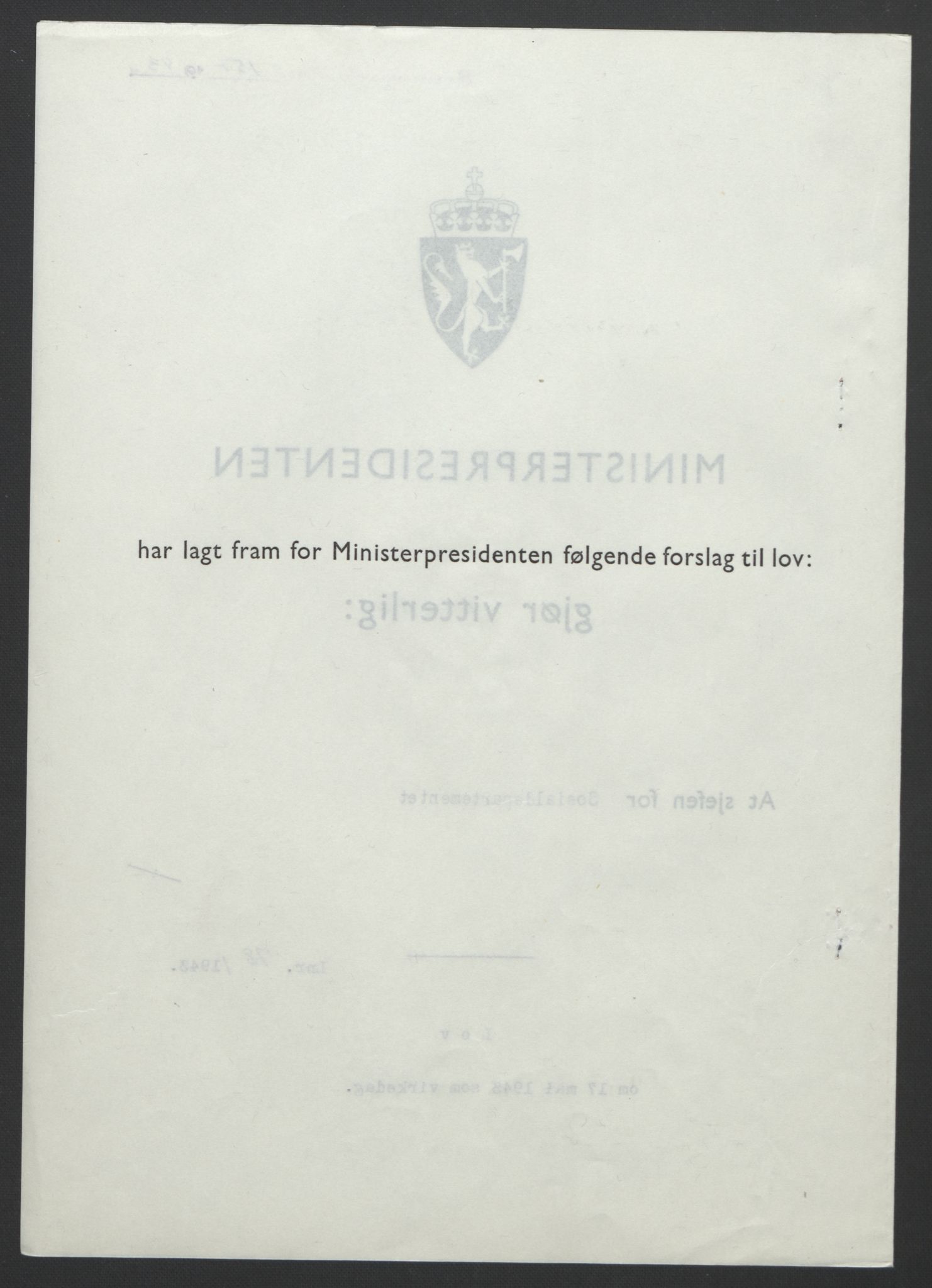 NS-administrasjonen 1940-1945 (Statsrådsekretariatet, de kommisariske statsråder mm), RA/S-4279/D/Db/L0099: Lover, 1943, p. 358