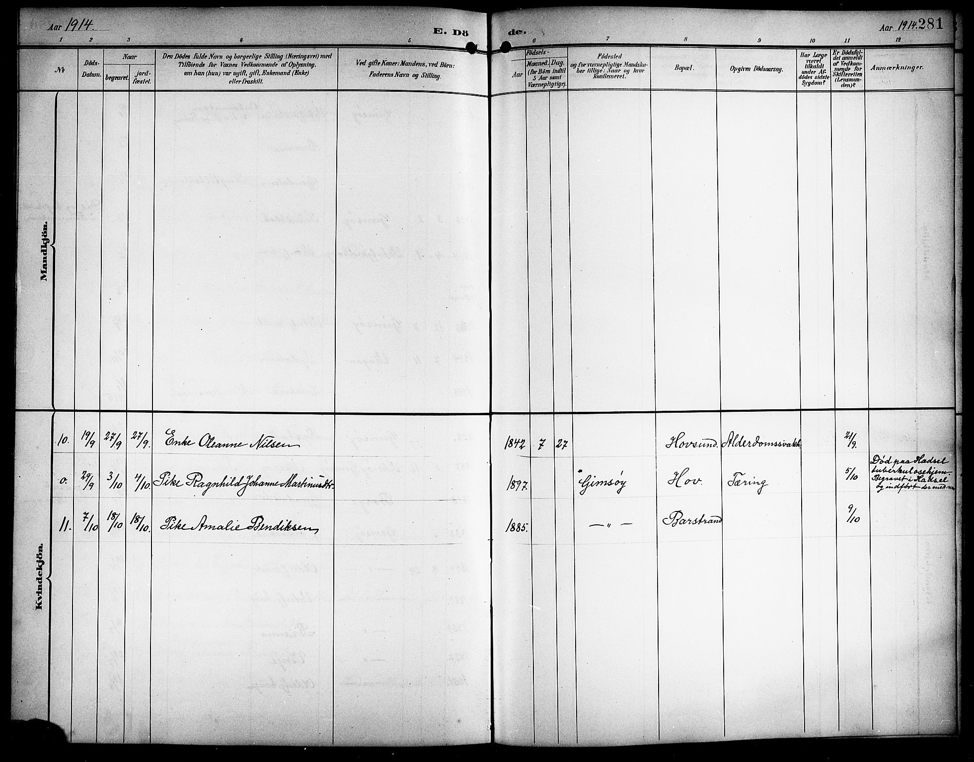 Ministerialprotokoller, klokkerbøker og fødselsregistre - Nordland, AV/SAT-A-1459/876/L1105: Parish register (copy) no. 876C04, 1896-1914, p. 281