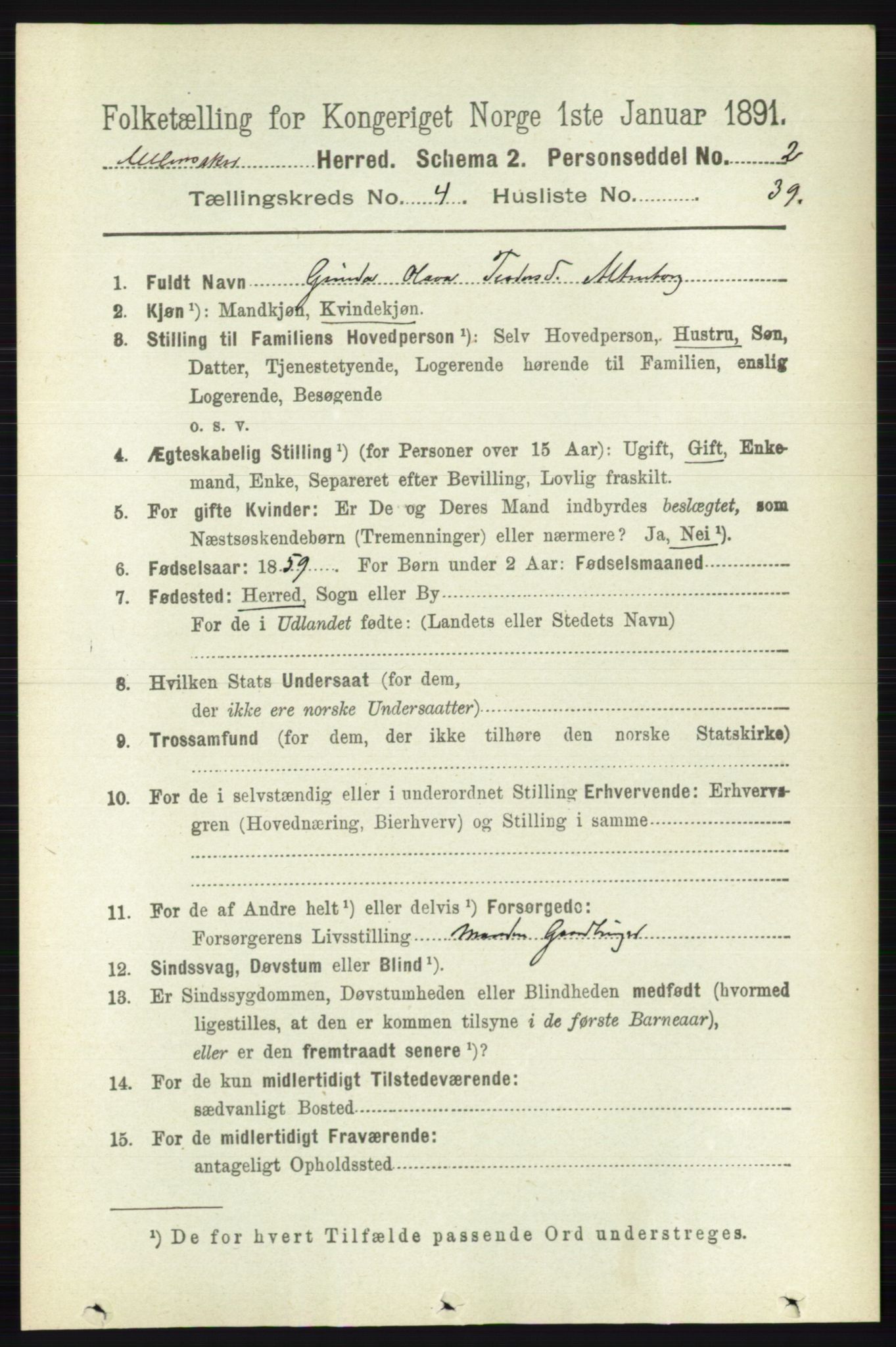 RA, 1891 census for 0235 Ullensaker, 1891, p. 1713