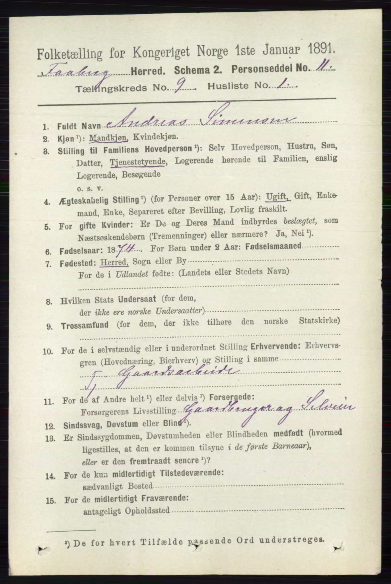 RA, 1891 census for 0524 Fåberg, 1891, p. 3888