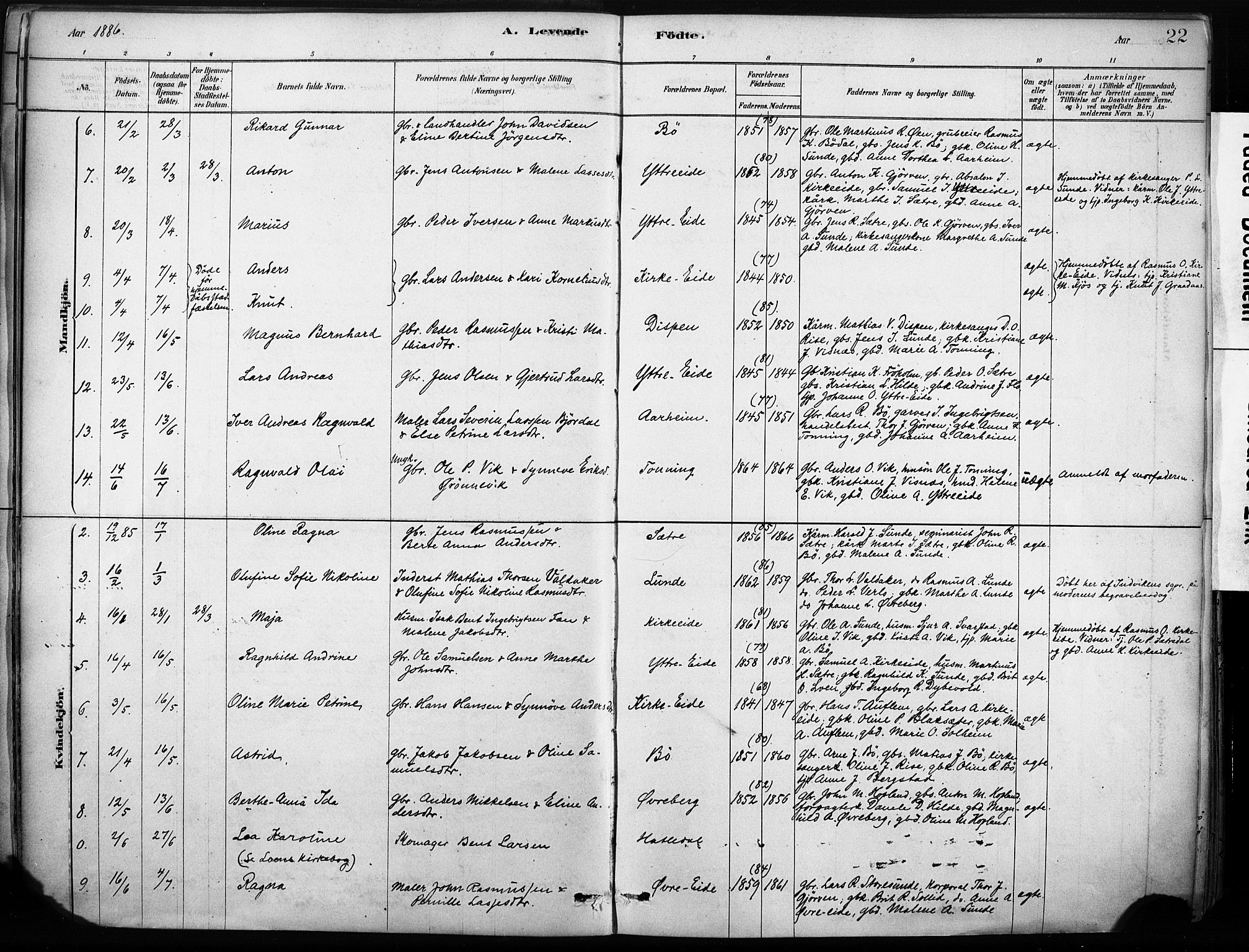 Stryn Sokneprestembete, AV/SAB-A-82501: Parish register (official) no. B 1, 1878-1907, p. 22