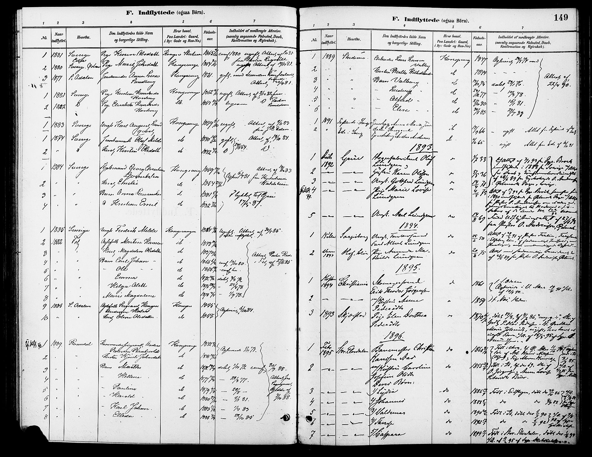 Vinger prestekontor, SAH/PREST-024/H/Ha/Haa/L0013: Parish register (official) no. 13, 1881-1897, p. 149