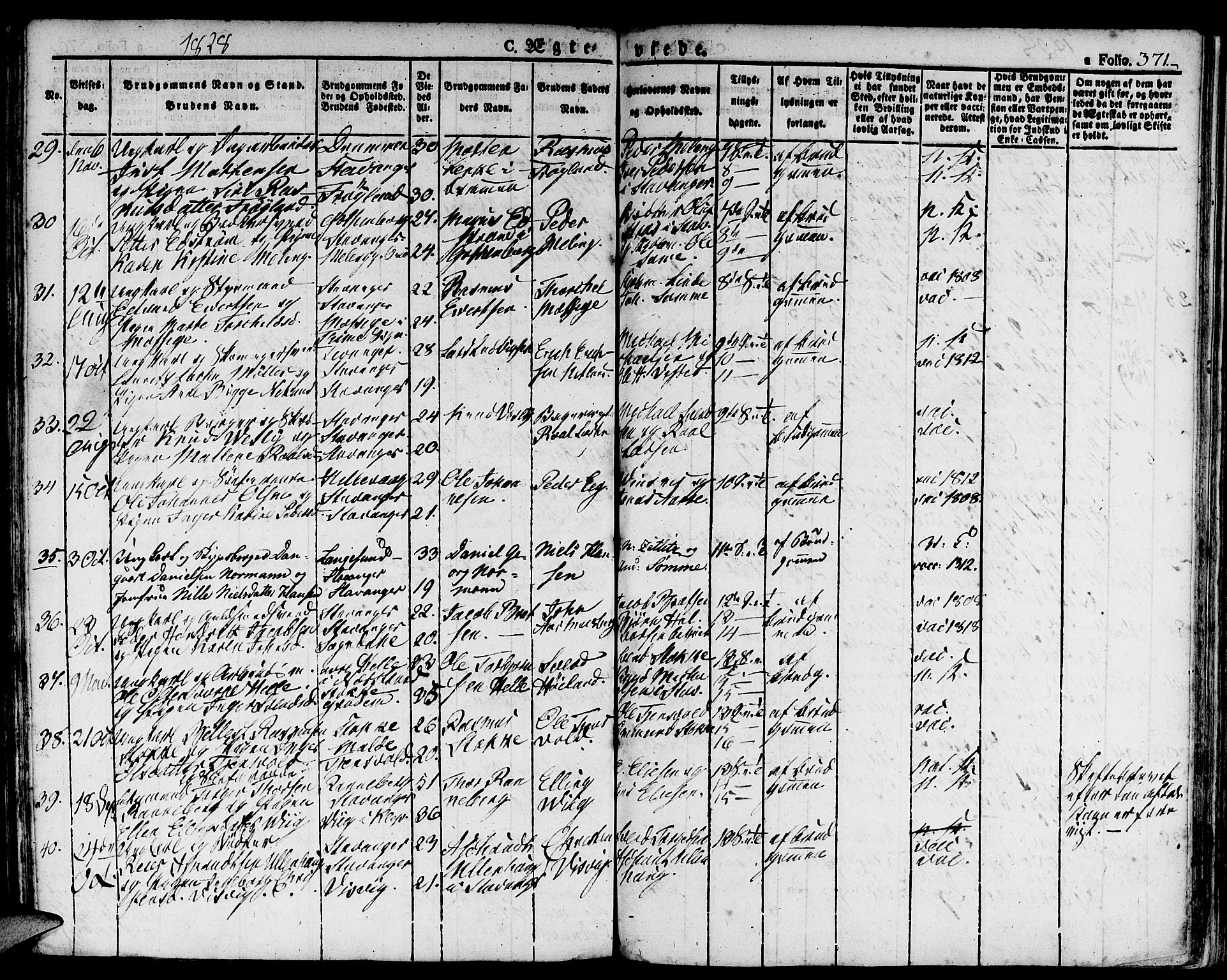 Domkirken sokneprestkontor, SAST/A-101812/001/30/30BA/L0009: Parish register (official) no. A 9, 1821-1832, p. 371