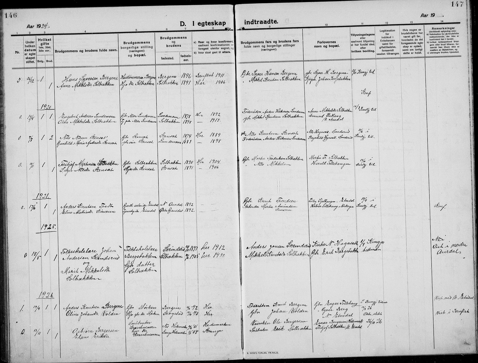 Etnedal prestekontor, SAH/PREST-130/H/Ha/Hab/Habb/L0002: Parish register (copy) no. II 2, 1912-1934, p. 146-147