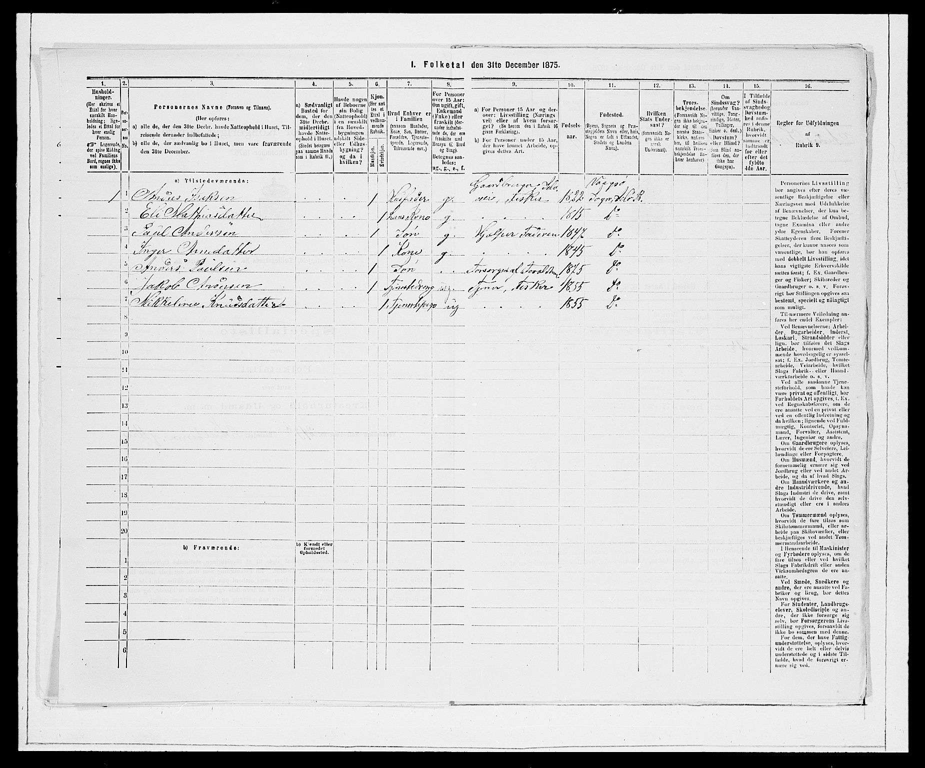 SAB, 1875 Census for 1441P Selje, 1875, p. 385