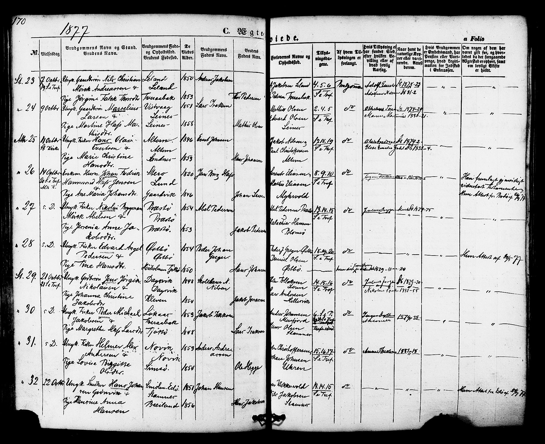 Ministerialprotokoller, klokkerbøker og fødselsregistre - Nordland, AV/SAT-A-1459/830/L0448: Parish register (official) no. 830A12, 1855-1878, p. 170