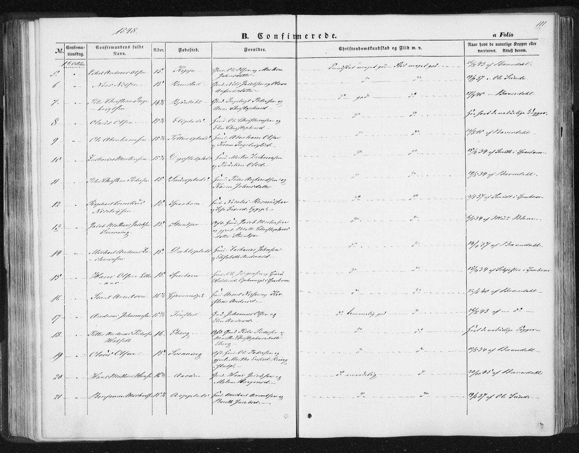 Ministerialprotokoller, klokkerbøker og fødselsregistre - Nord-Trøndelag, AV/SAT-A-1458/746/L0446: Parish register (official) no. 746A05, 1846-1859, p. 111