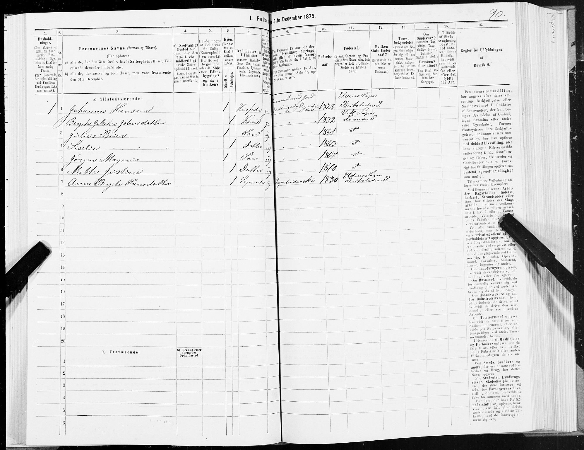 SAT, 1875 census for 1748P Fosnes, 1875, p. 3090
