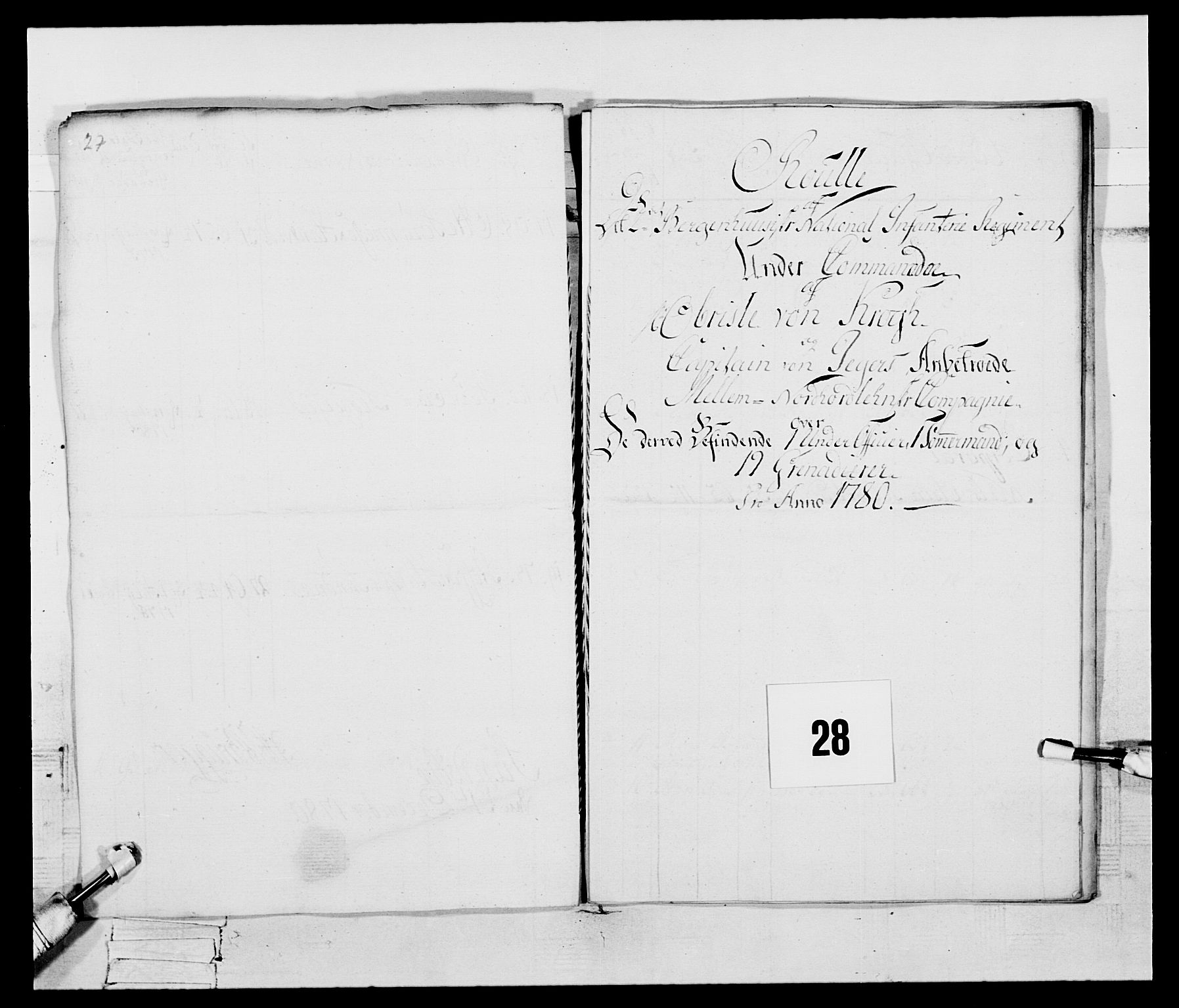 Generalitets- og kommissariatskollegiet, Det kongelige norske kommissariatskollegium, AV/RA-EA-5420/E/Eh/L0095: 2. Bergenhusiske nasjonale infanteriregiment, 1780-1787, p. 351