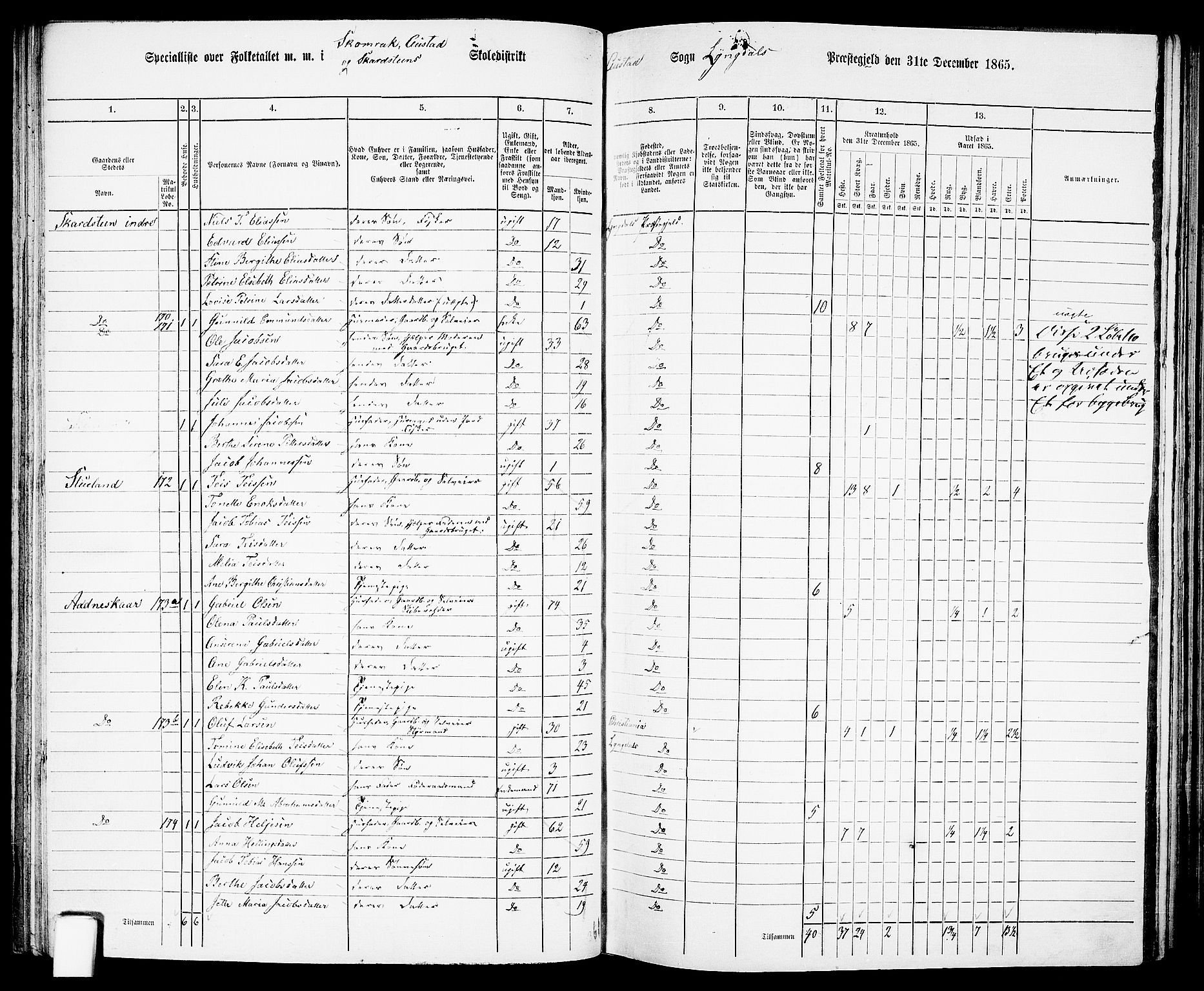 RA, 1865 census for Lyngdal, 1865, p. 77