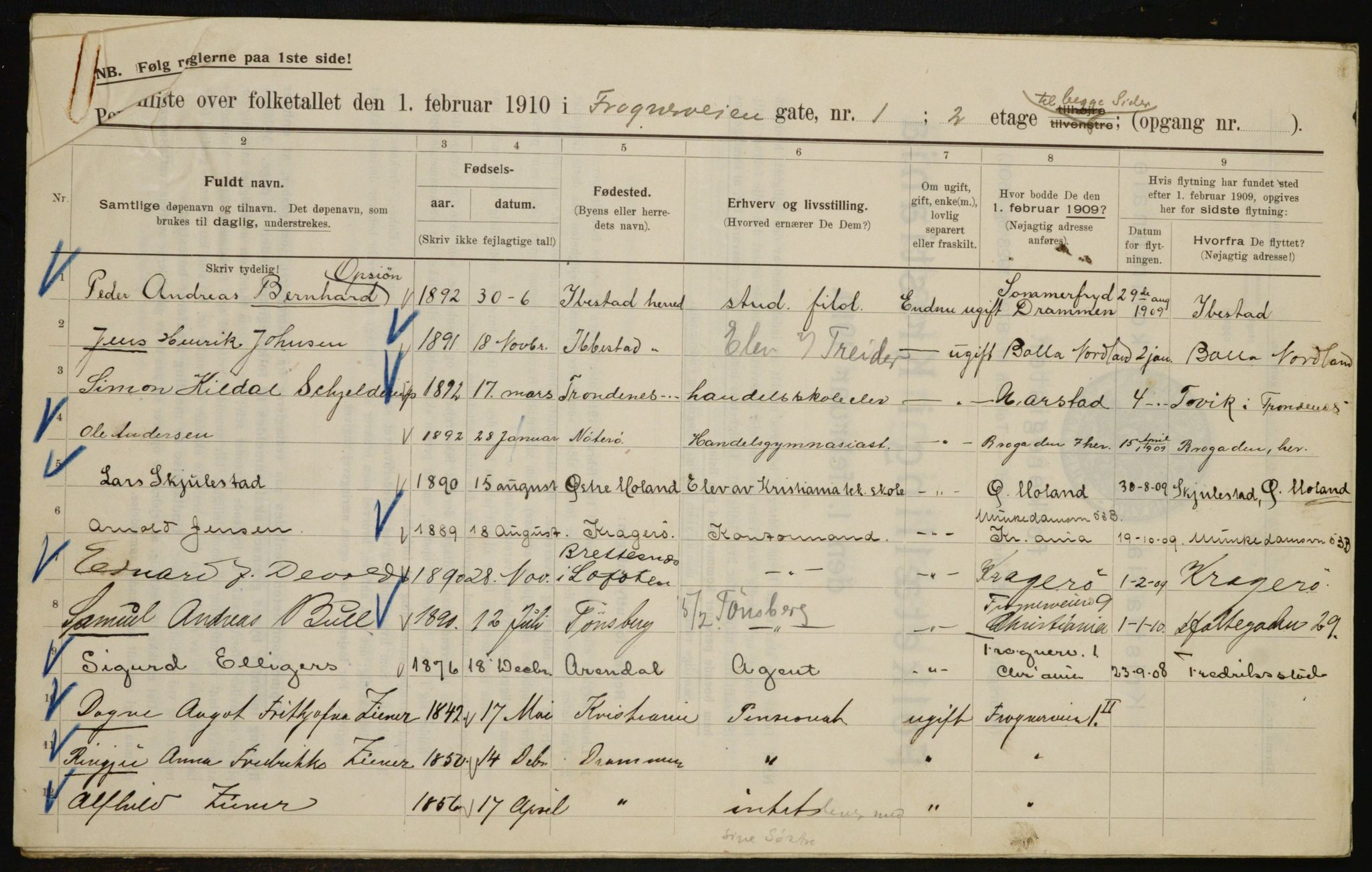 OBA, Municipal Census 1910 for Kristiania, 1910, p. 25354