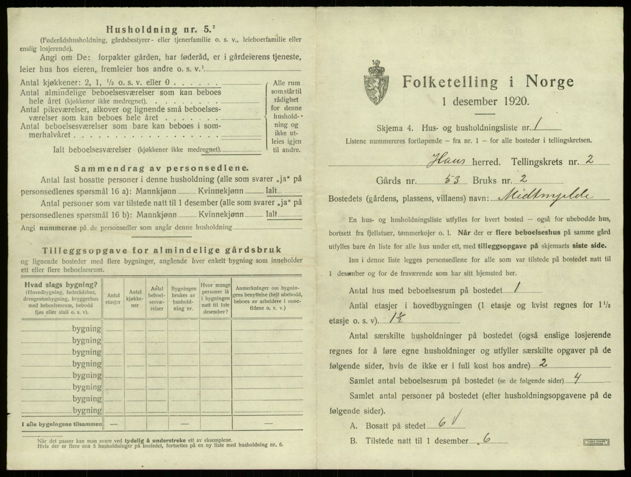 SAB, 1920 census for Haus, 1920, p. 118