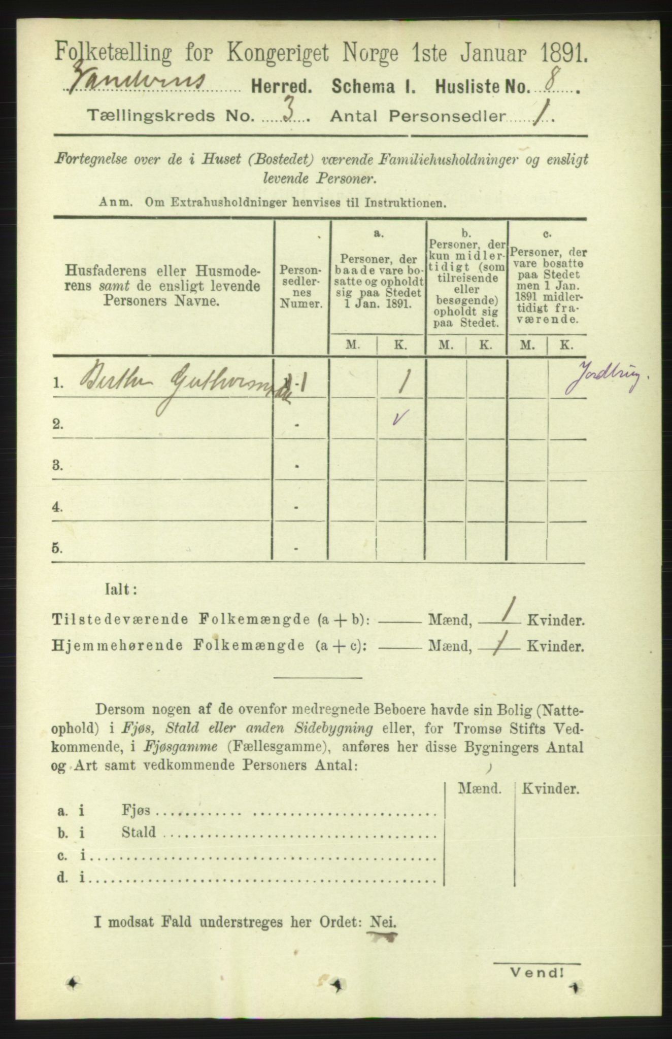 RA, 1891 census for 1511 Vanylven, 1891, p. 1182