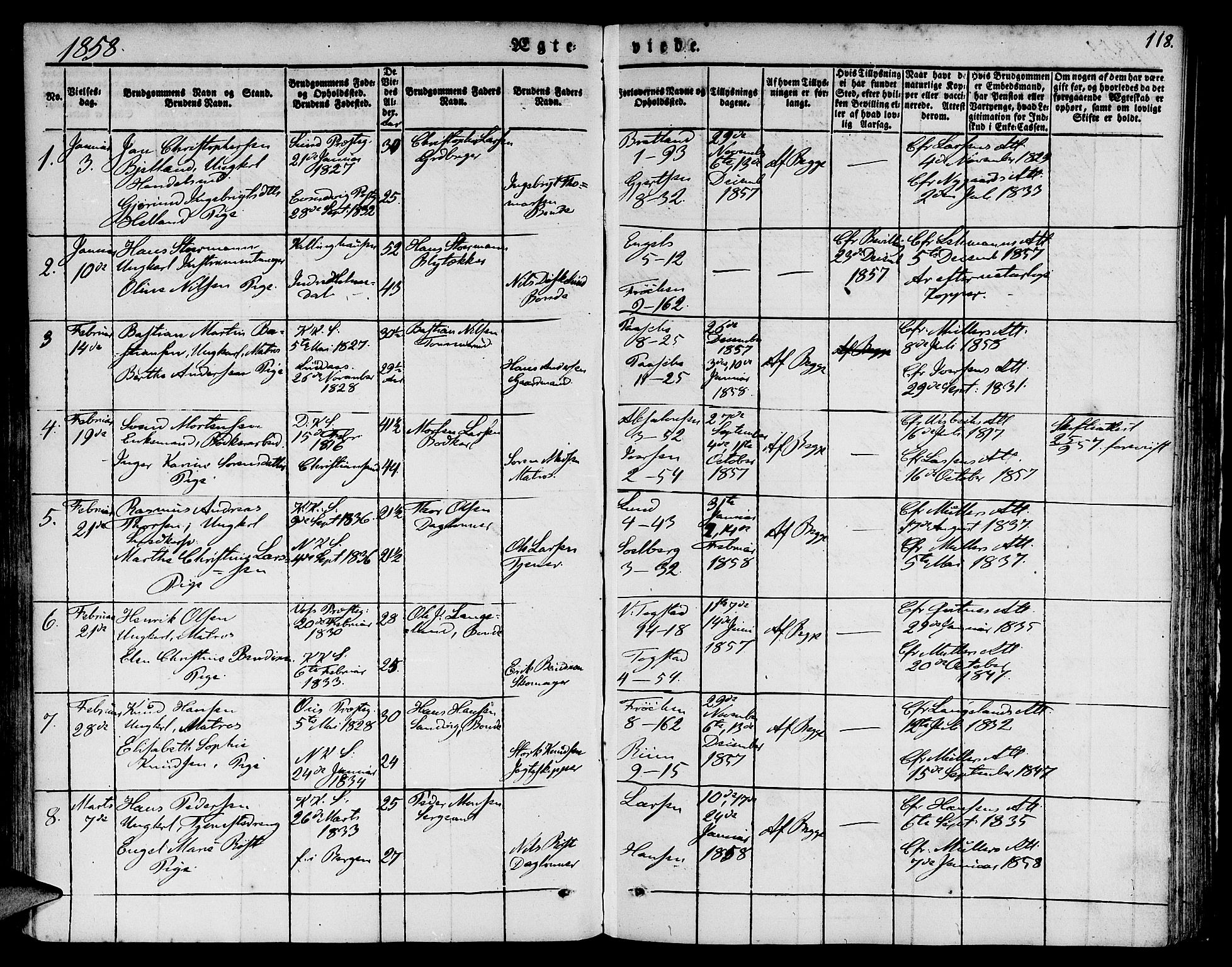 Nykirken Sokneprestembete, SAB/A-77101/H/Hab: Parish register (copy) no. D 1, 1832-1867, p. 118