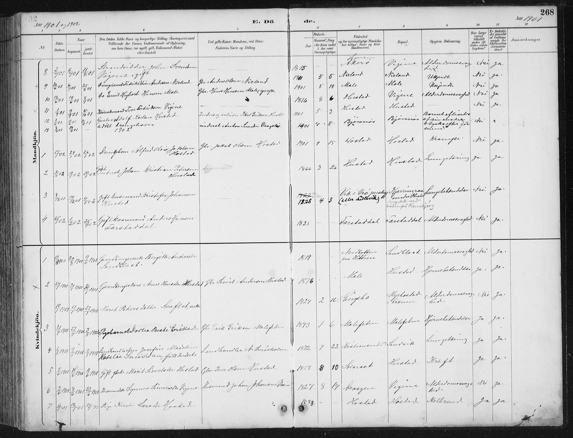 Ministerialprotokoller, klokkerbøker og fødselsregistre - Møre og Romsdal, AV/SAT-A-1454/567/L0783: Parish register (copy) no. 567C03, 1887-1903, p. 268