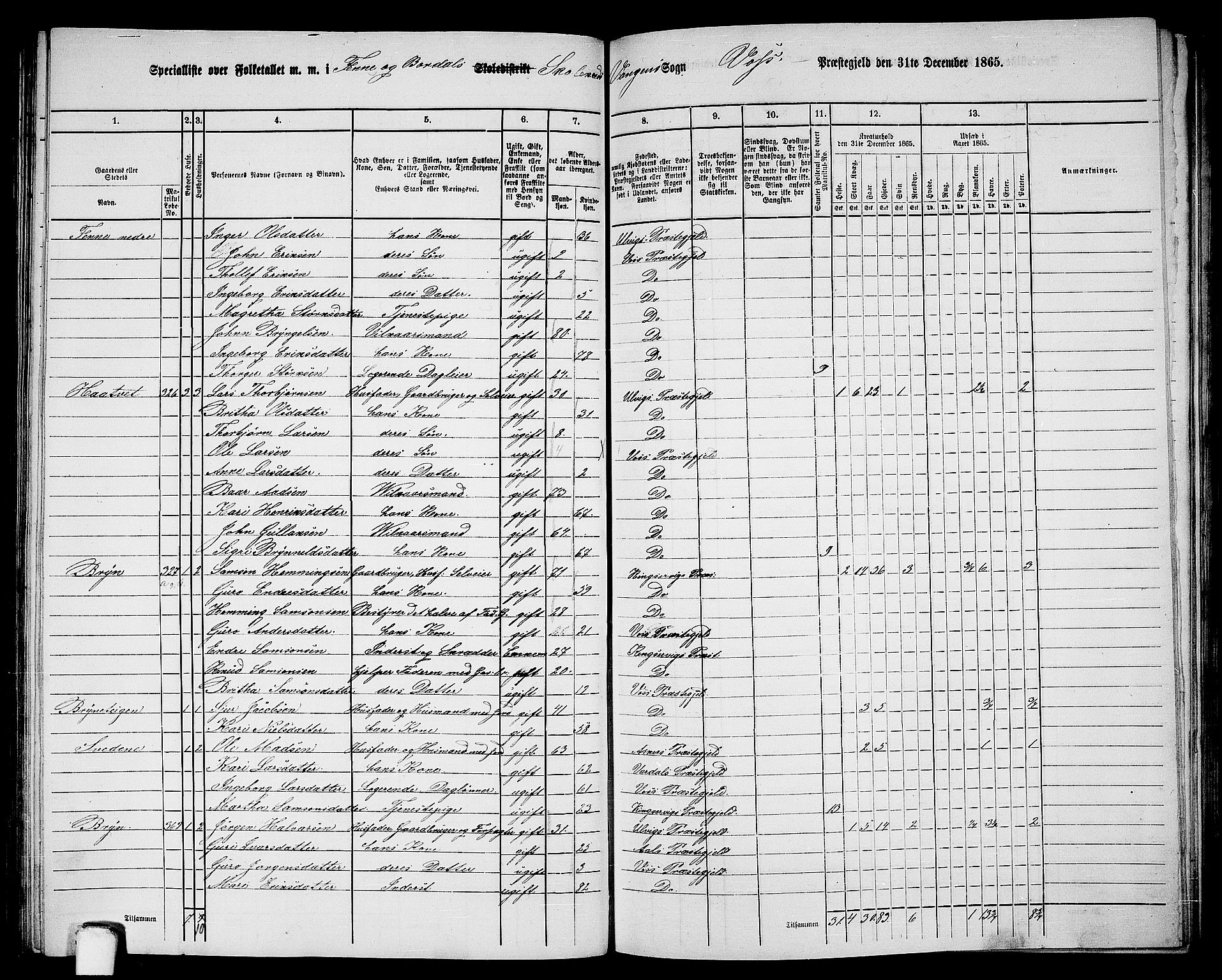 RA, 1865 census for Voss, 1865, p. 153