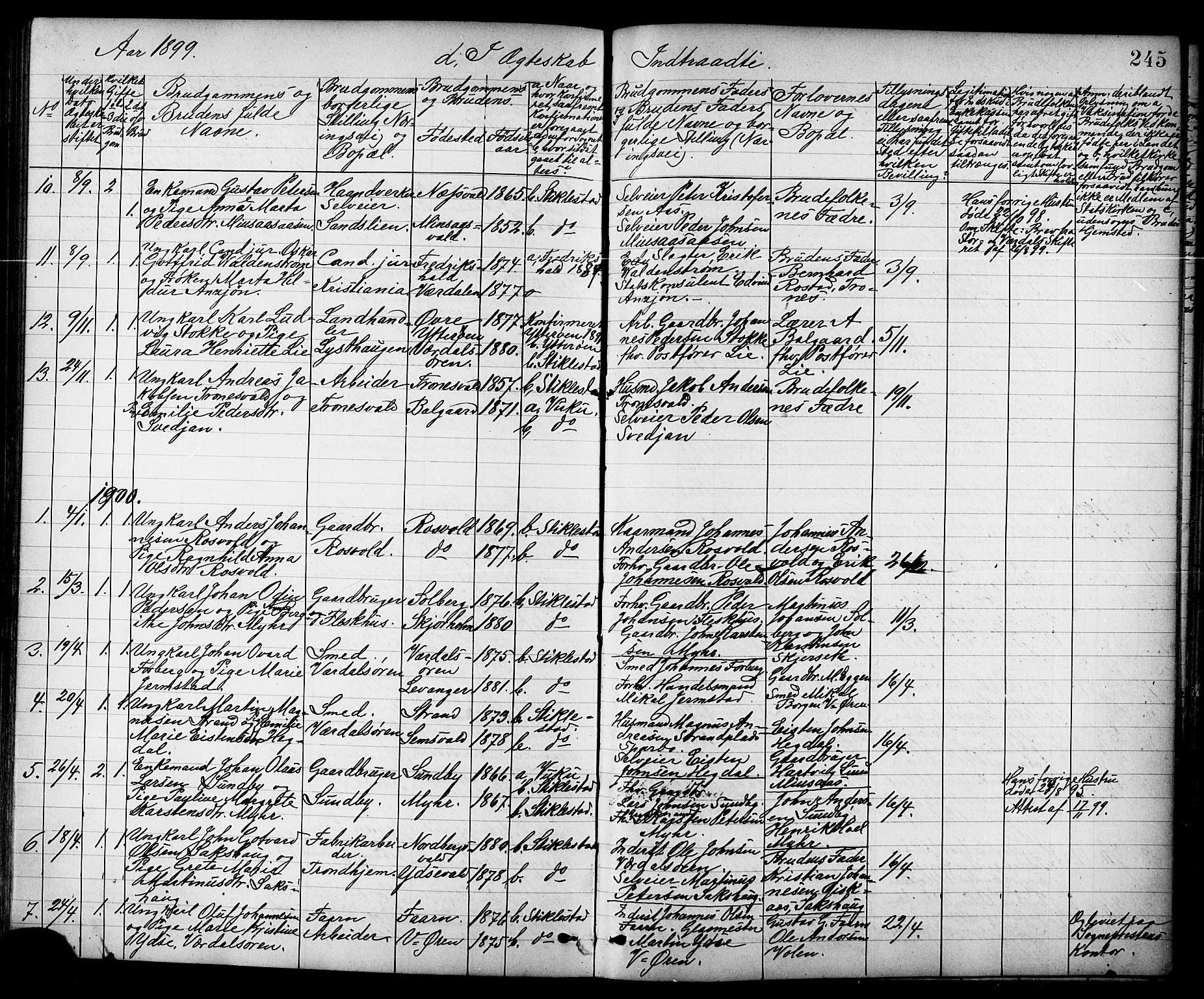 Ministerialprotokoller, klokkerbøker og fødselsregistre - Nord-Trøndelag, AV/SAT-A-1458/723/L0257: Parish register (copy) no. 723C05, 1890-1907, p. 245