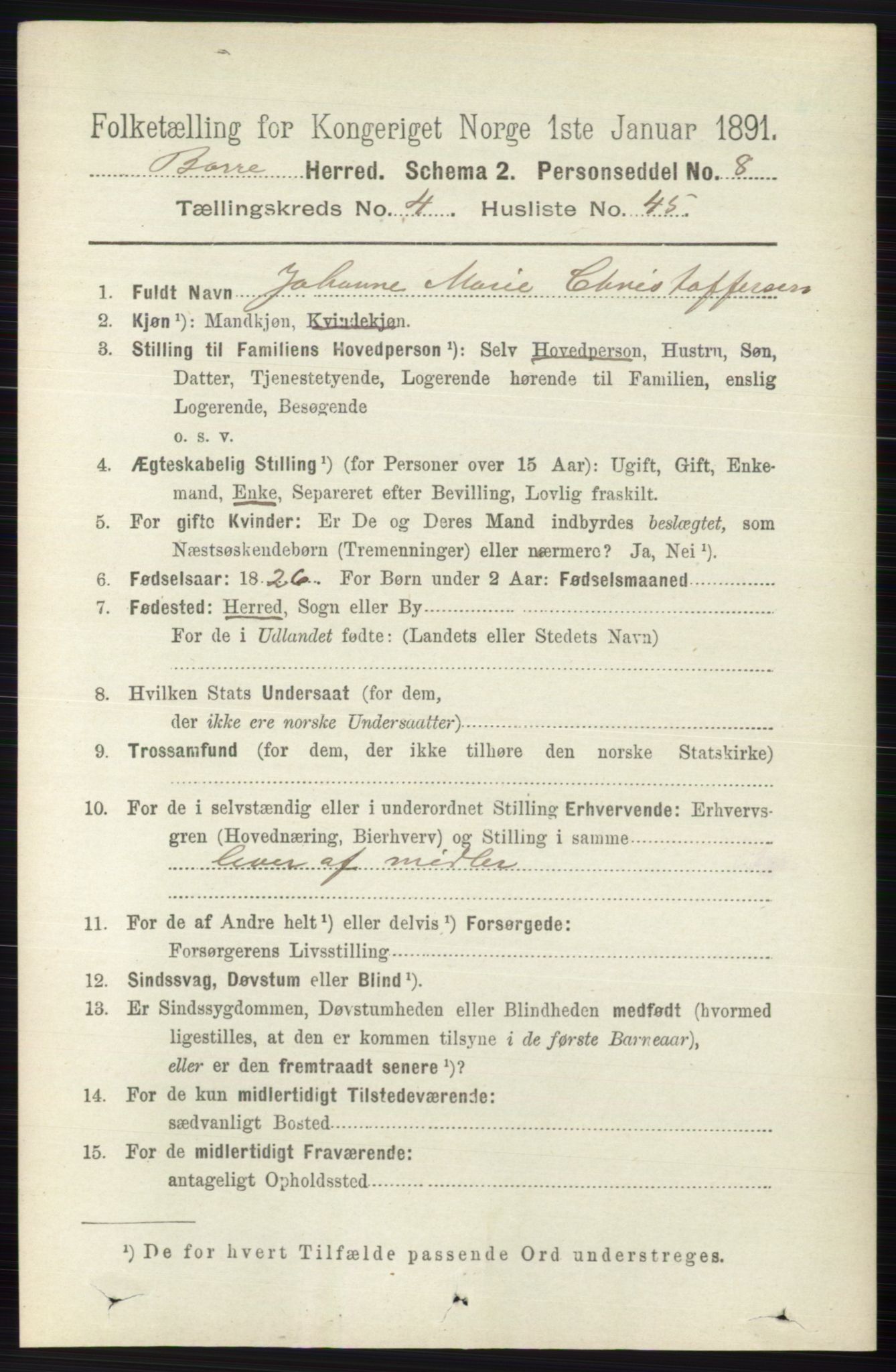 RA, 1891 census for 0717 Borre, 1891, p. 1912