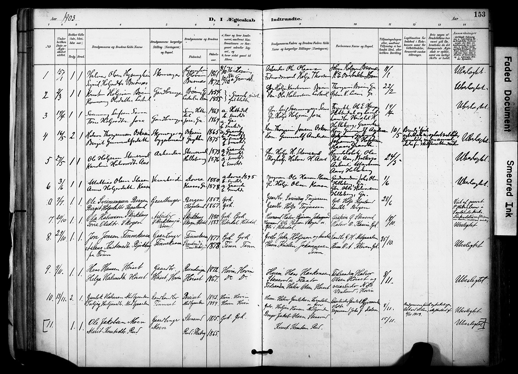 Gransherad kirkebøker, AV/SAKO-A-267/F/Fa/L0005: Parish register (official) no. I 5, 1887-1916, p. 153