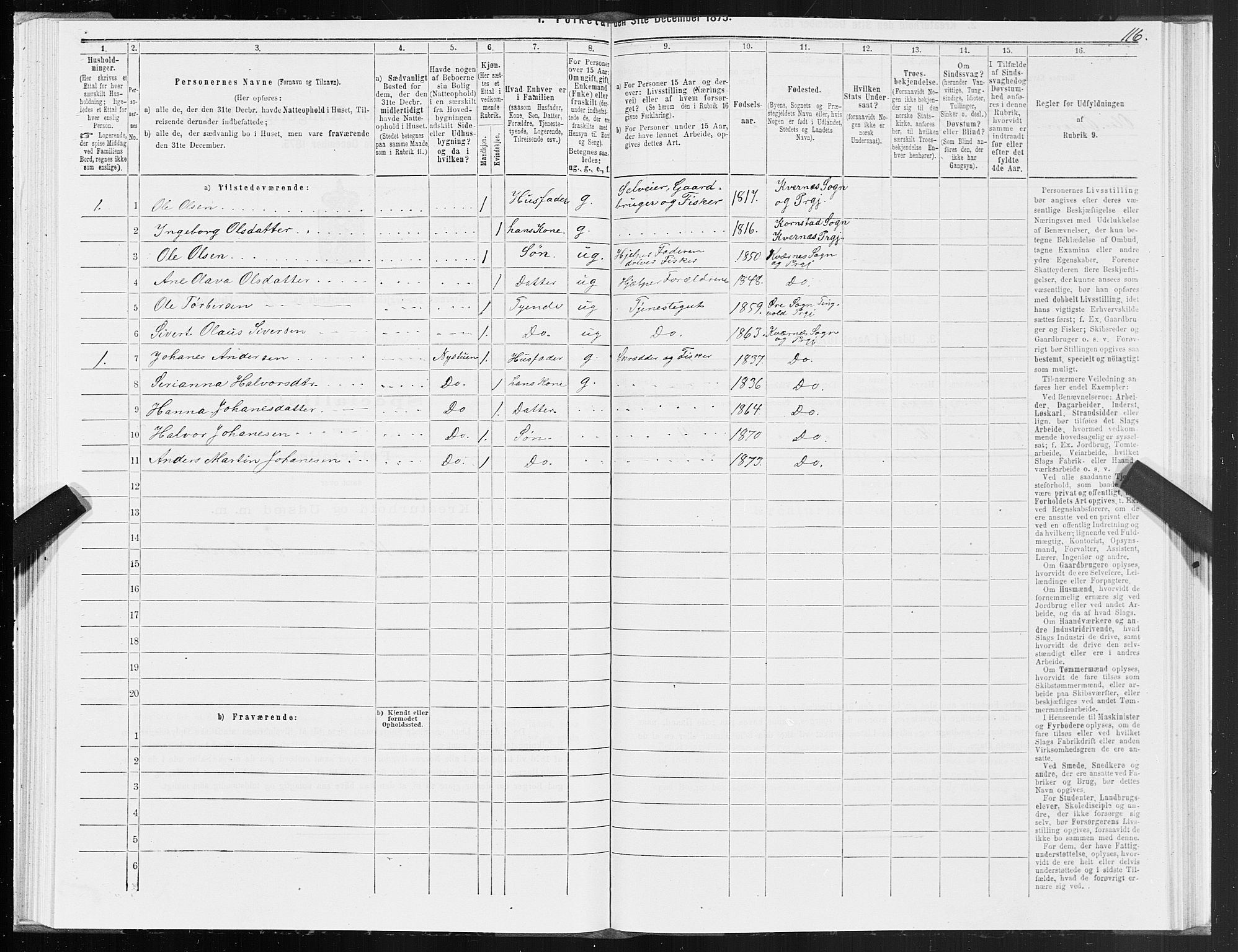 SAT, 1875 census for 1553P Kvernes, 1875, p. 1116