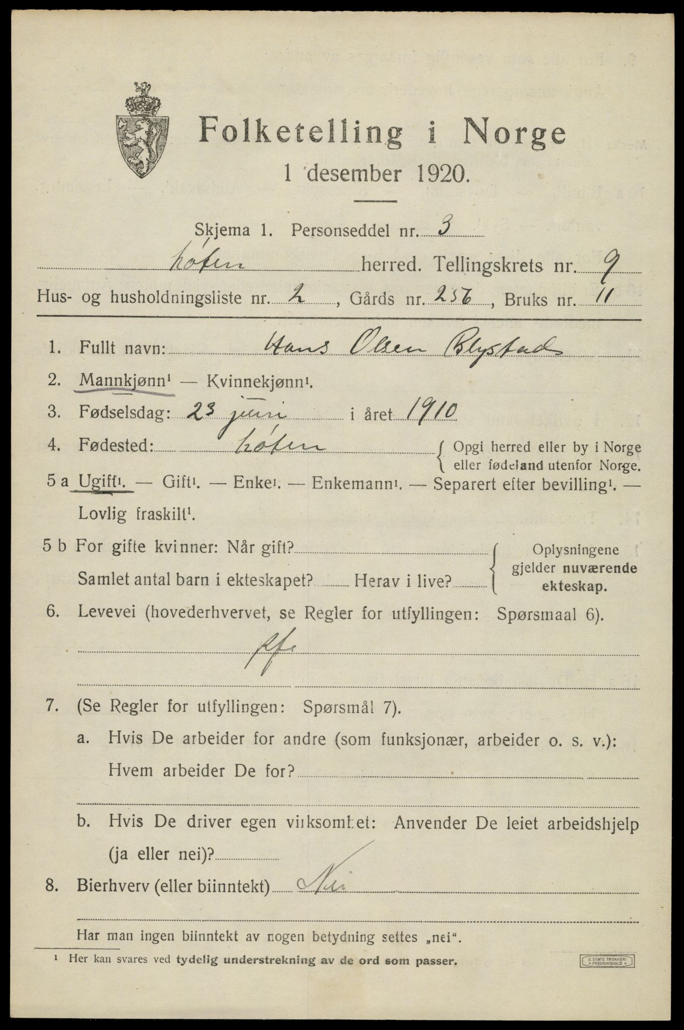 SAH, 1920 census for Løten, 1920, p. 14729