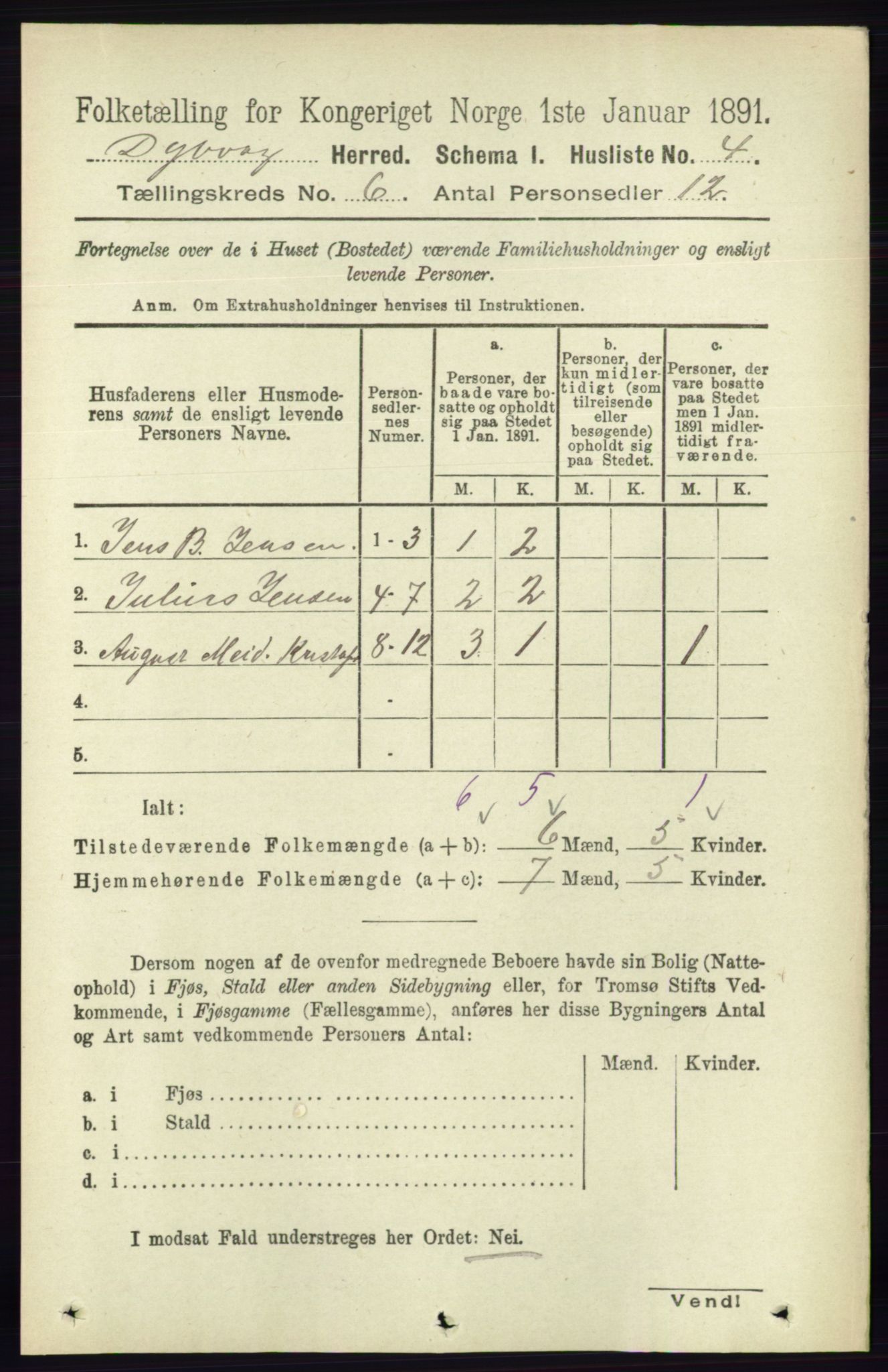 RA, 1891 census for 0915 Dypvåg, 1891, p. 1674