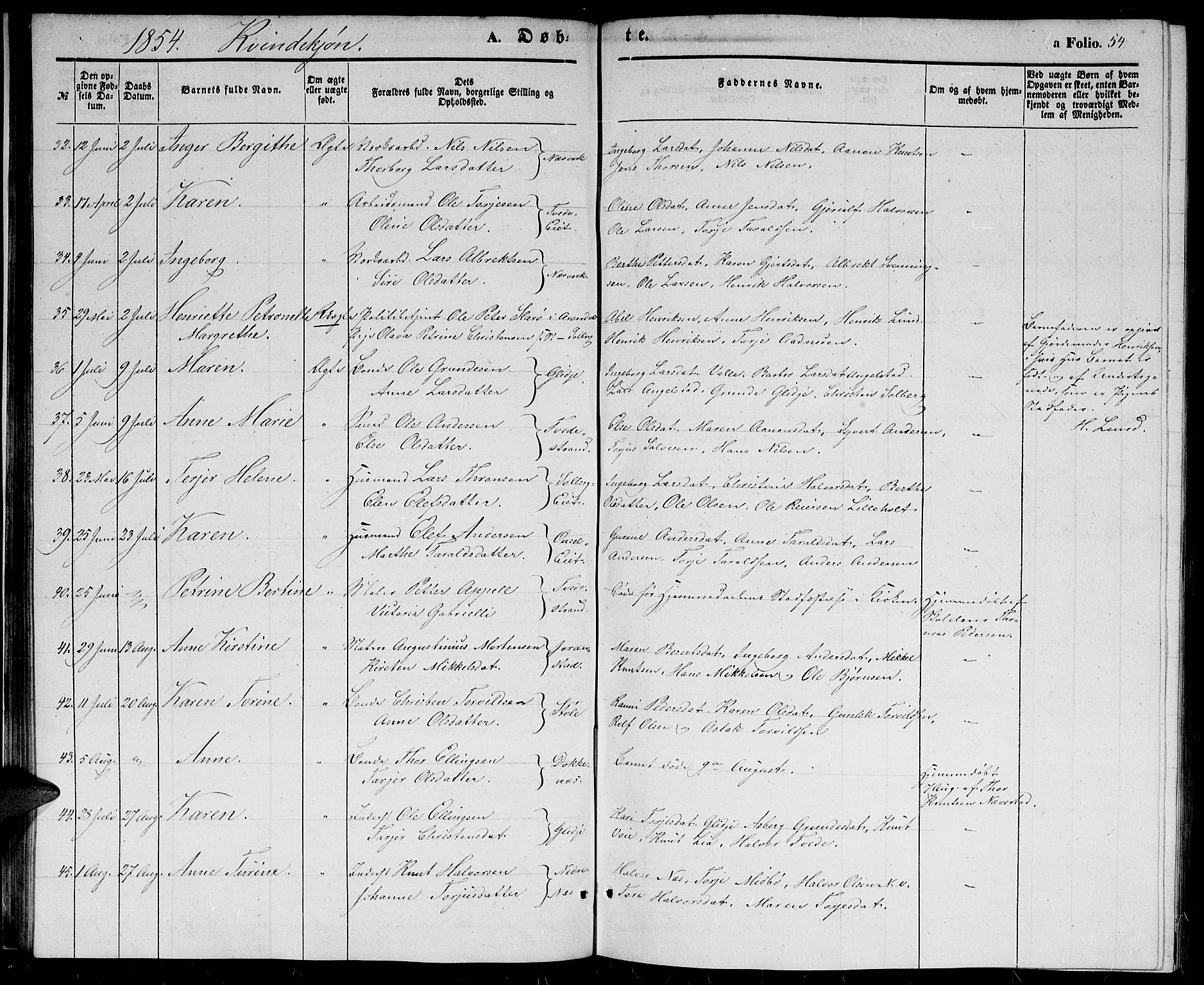 Holt sokneprestkontor, SAK/1111-0021/F/Fb/L0007: Parish register (copy) no. B 7, 1849-1858, p. 54