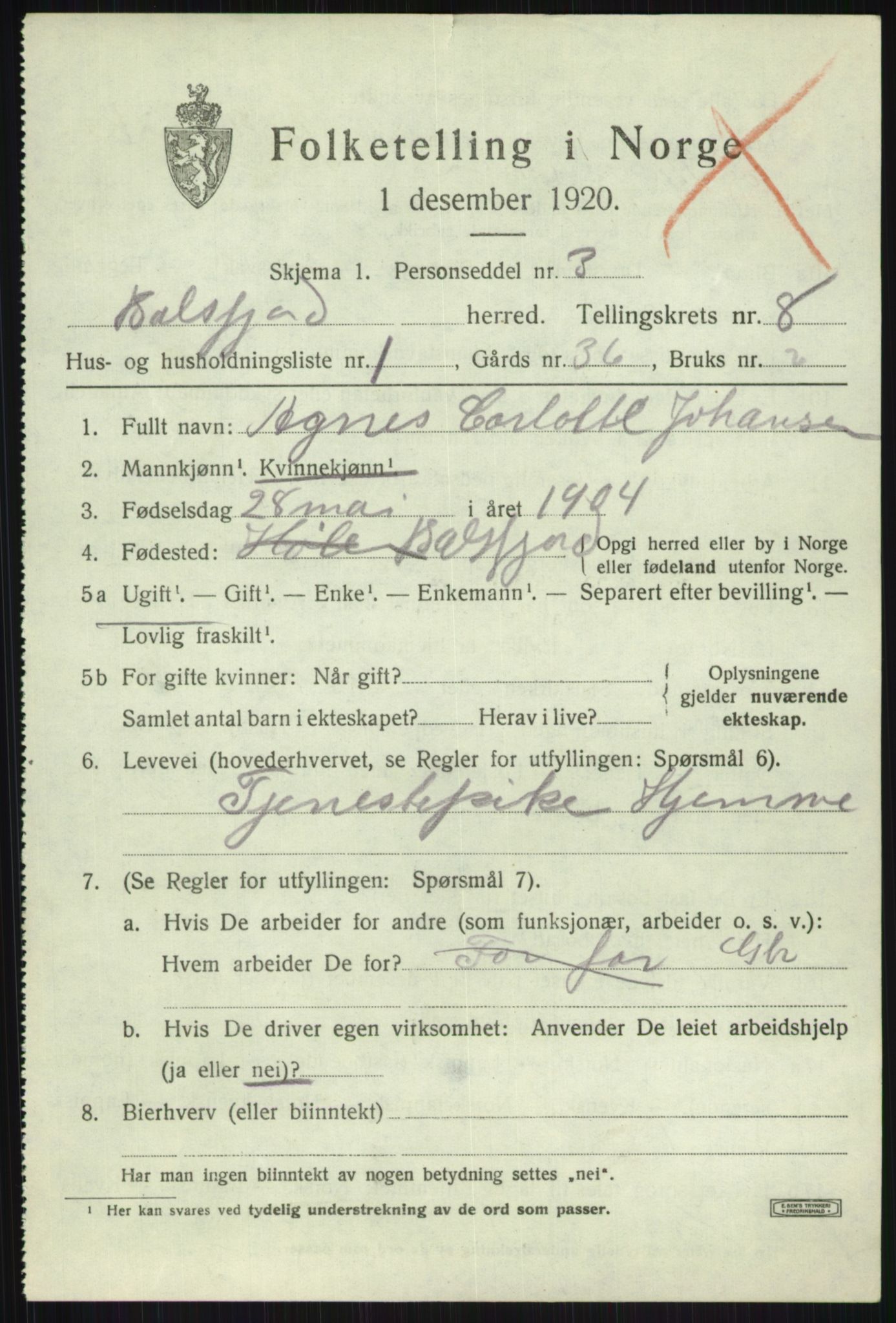 SATØ, 1920 census for Balsfjord, 1920, p. 4509