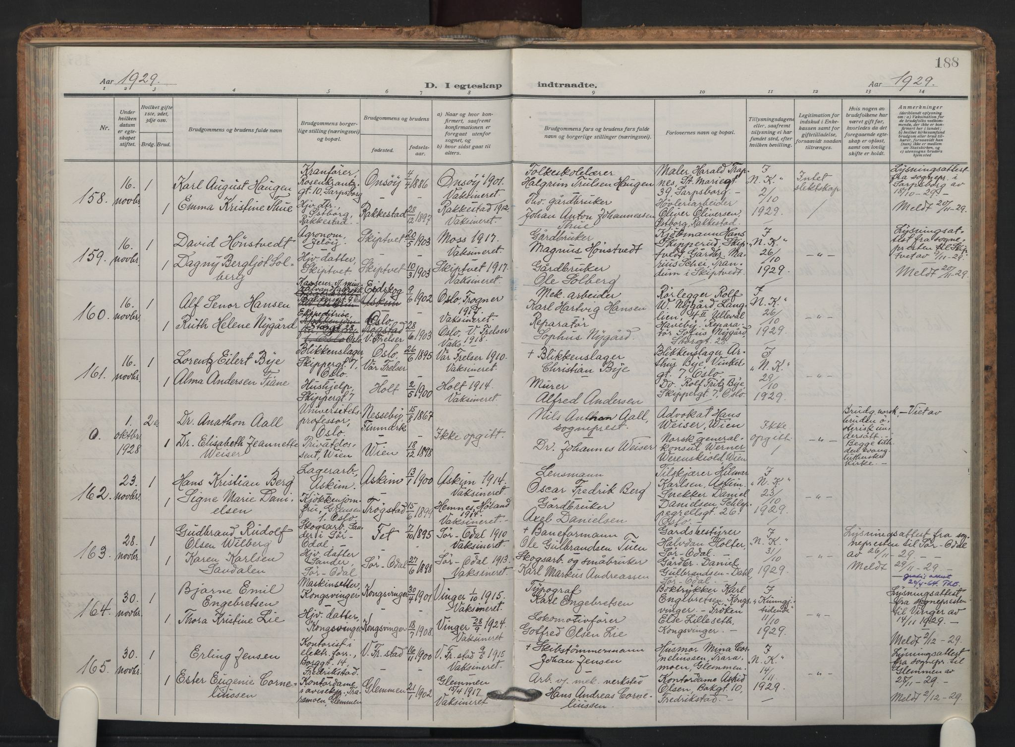 Oslo domkirke Kirkebøker, AV/SAO-A-10752/F/Fa/L0040: Parish register (official) no. 40, 1921-1932, p. 188