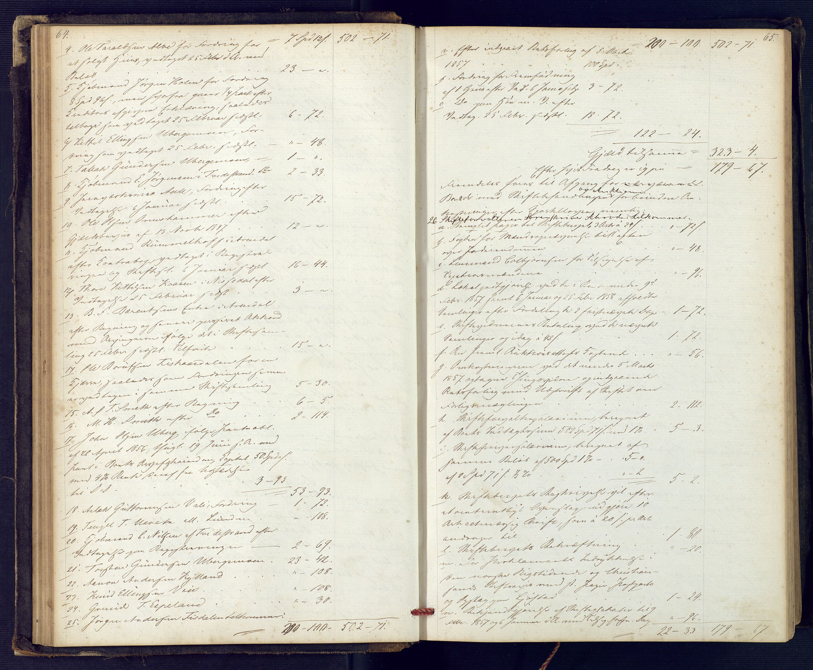 Holt sorenskriveri, SAK/1221-0002/H/Hc/L0029: Skifteutlodningsprotokoll nr. 4 med løst register, 1857-1862, p. 64-65