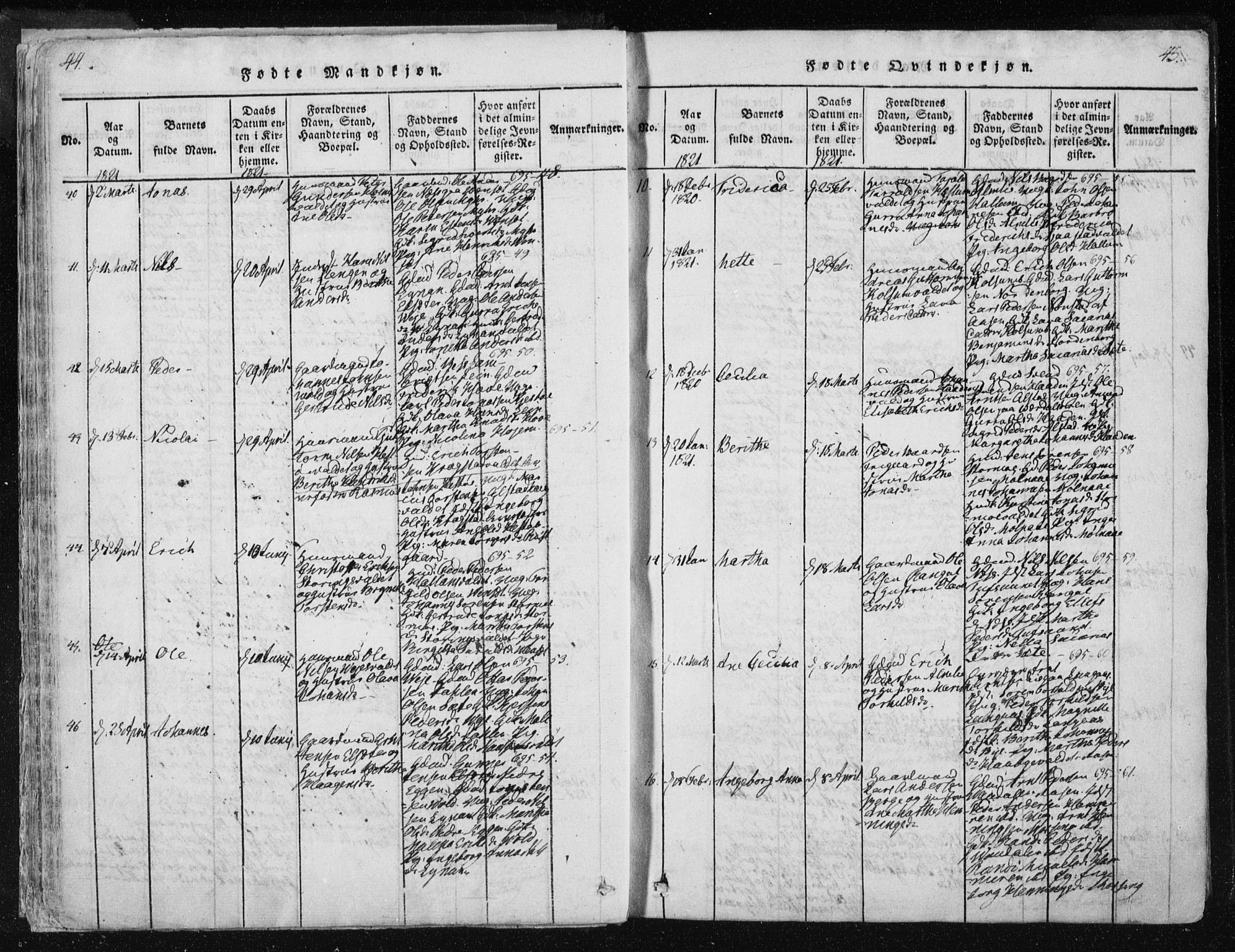 Ministerialprotokoller, klokkerbøker og fødselsregistre - Nord-Trøndelag, AV/SAT-A-1458/717/L0148: Parish register (official) no. 717A04 /1, 1816-1825, p. 44-45