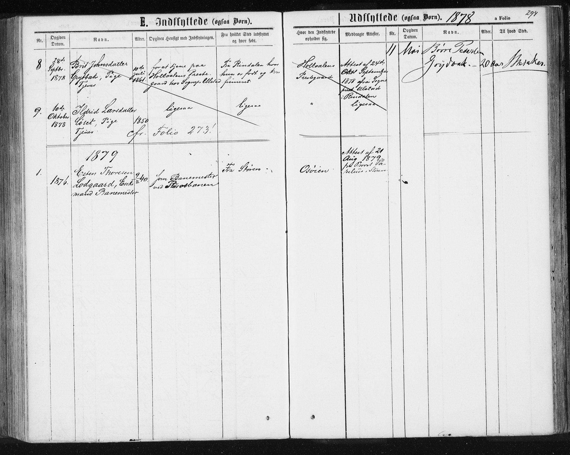 Ministerialprotokoller, klokkerbøker og fødselsregistre - Sør-Trøndelag, SAT/A-1456/685/L0971: Parish register (official) no. 685A08 /3, 1870-1879, p. 294