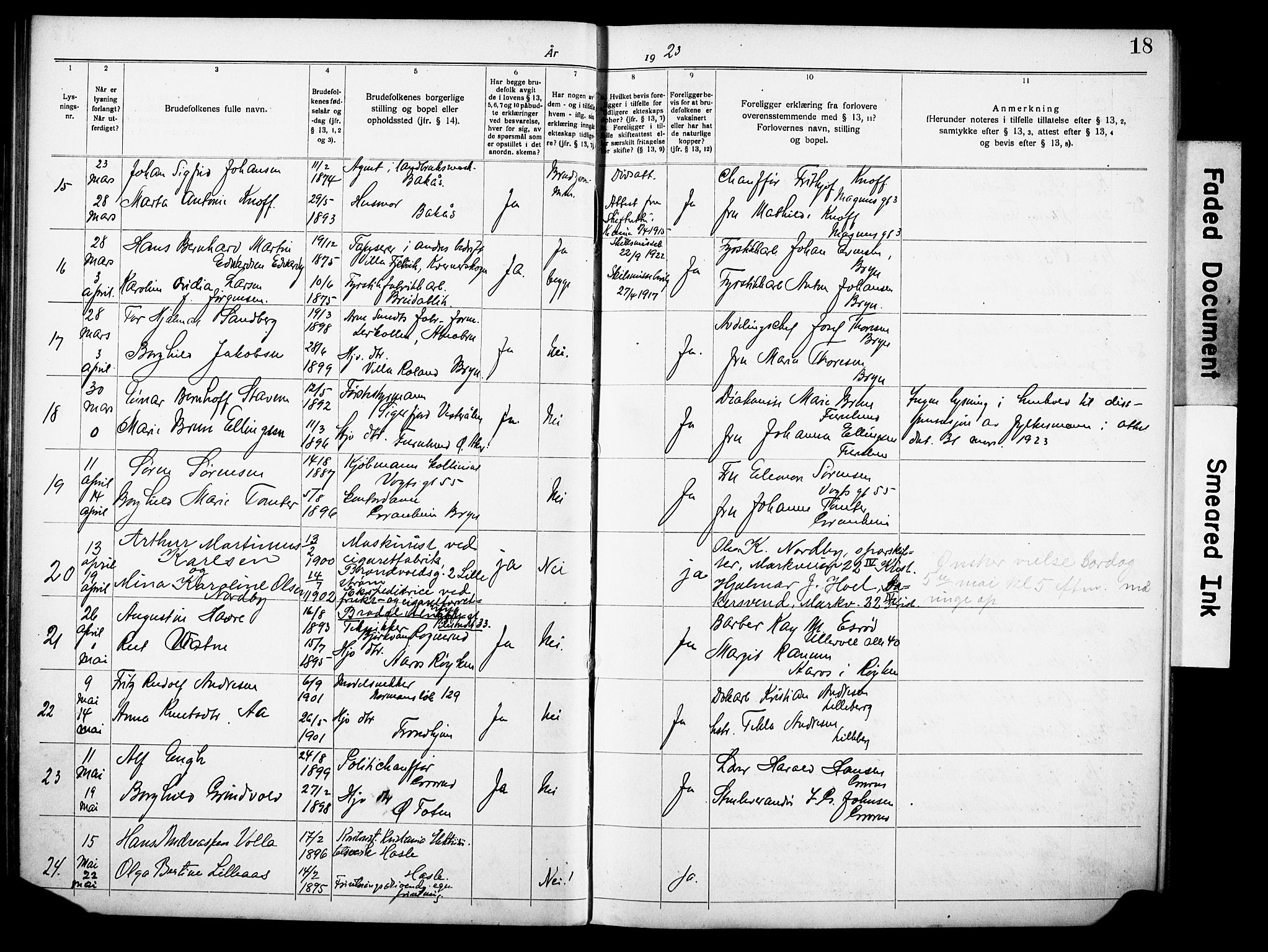 Østre Aker prestekontor Kirkebøker, AV/SAO-A-10840/H/Ha/L0007: Banns register no. I 7, 1919-1933, p. 18