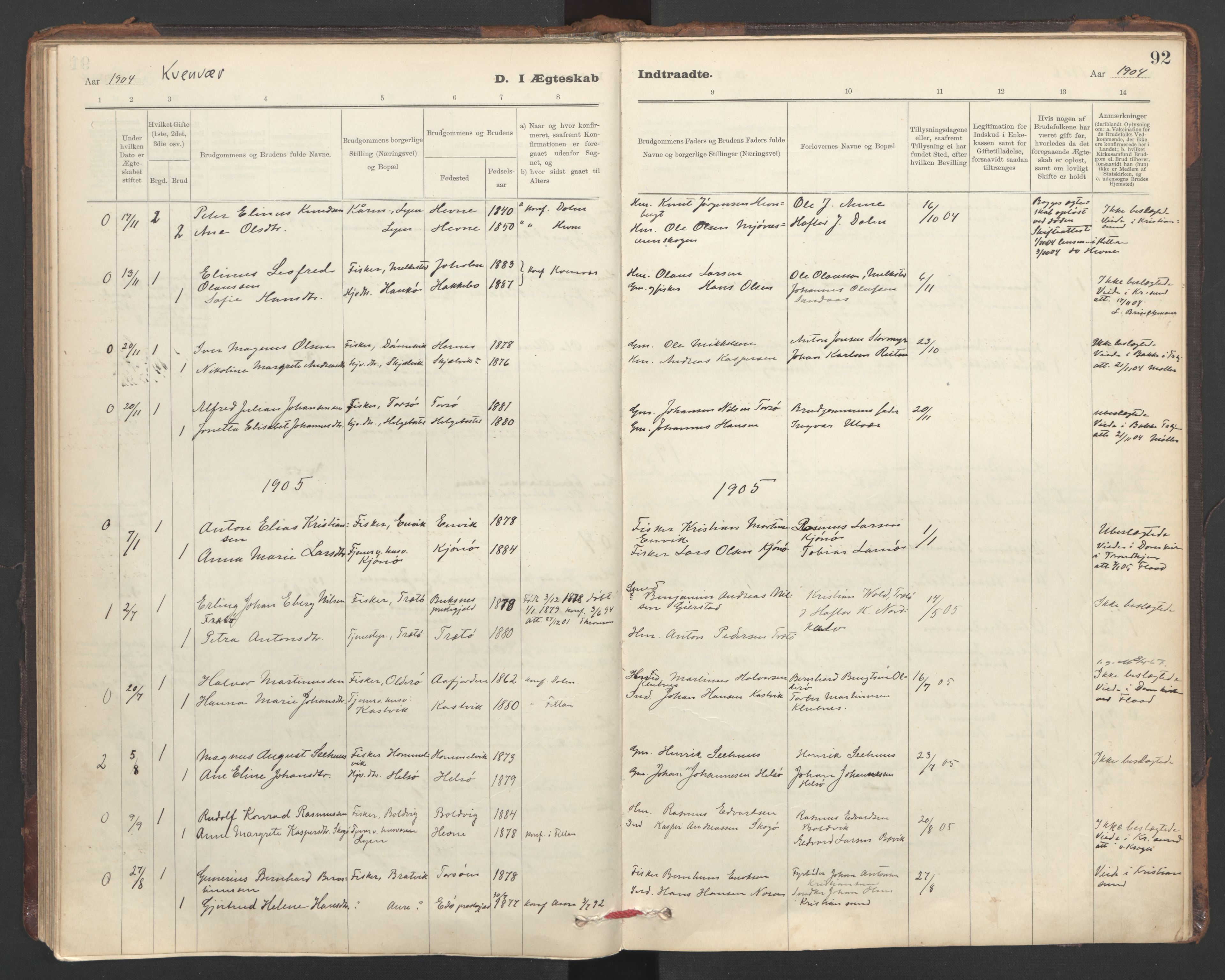 Ministerialprotokoller, klokkerbøker og fødselsregistre - Sør-Trøndelag, AV/SAT-A-1456/635/L0552: Parish register (official) no. 635A02, 1899-1919, p. 92