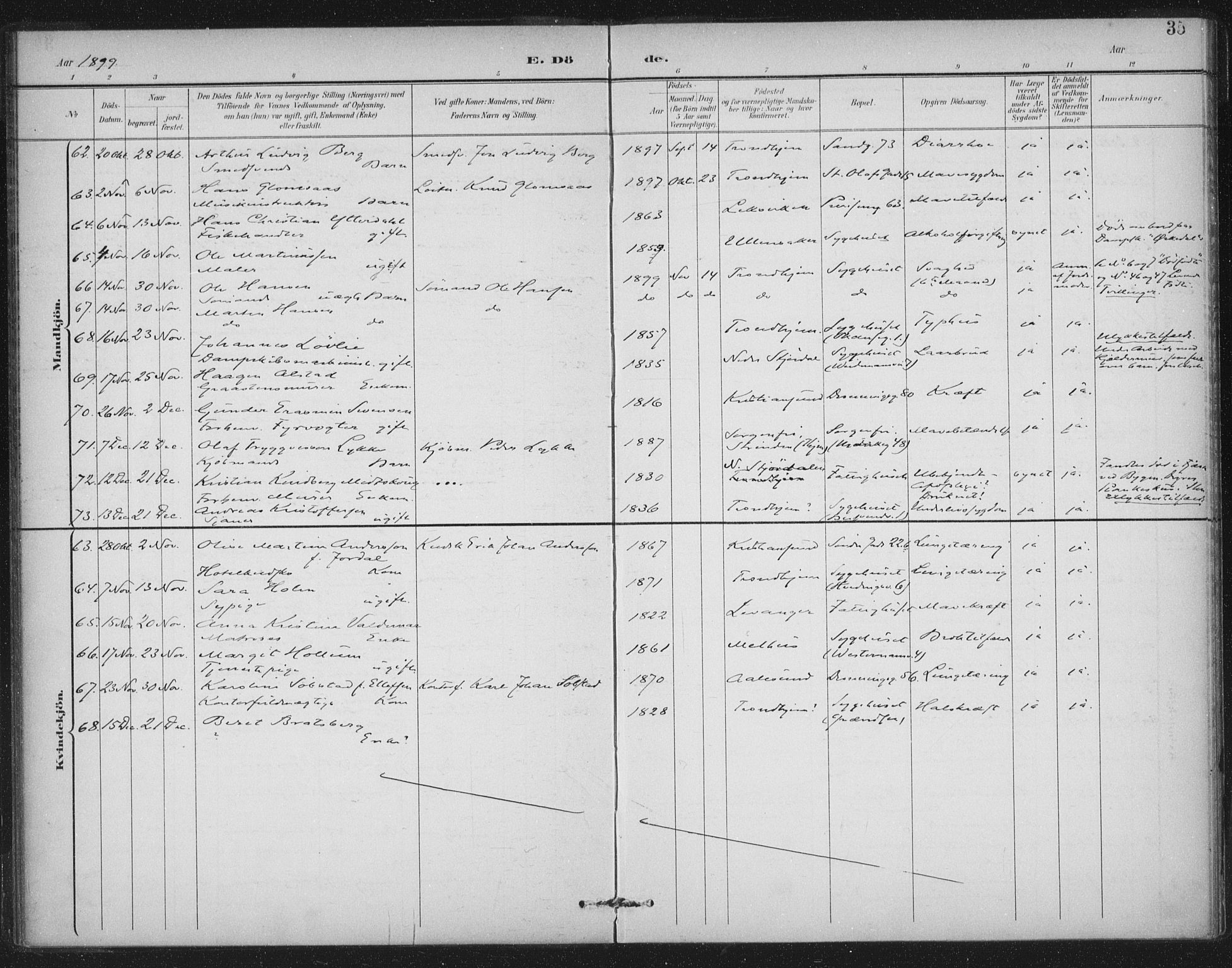 Ministerialprotokoller, klokkerbøker og fødselsregistre - Sør-Trøndelag, SAT/A-1456/602/L0123: Parish register (official) no. 602A21, 1895-1910, p. 35