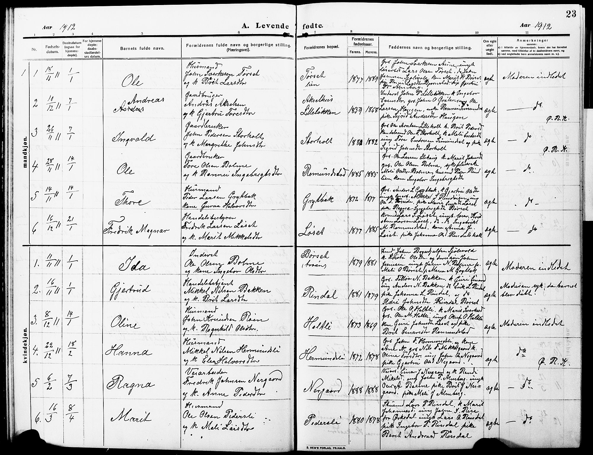 Ministerialprotokoller, klokkerbøker og fødselsregistre - Møre og Romsdal, AV/SAT-A-1454/598/L1079: Parish register (copy) no. 598C04, 1909-1927, p. 23