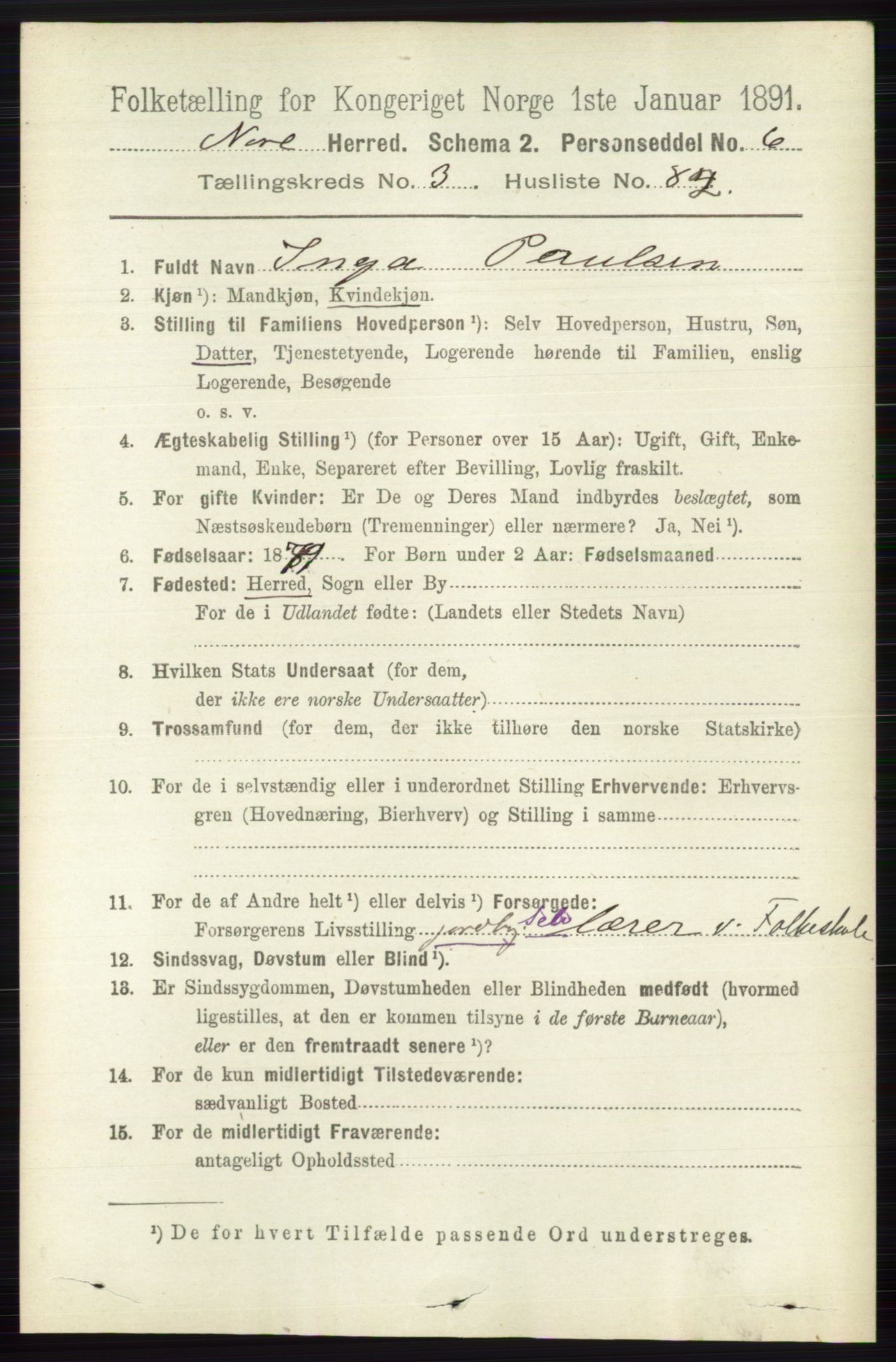 RA, 1891 census for 0633 Nore, 1891, p. 1206