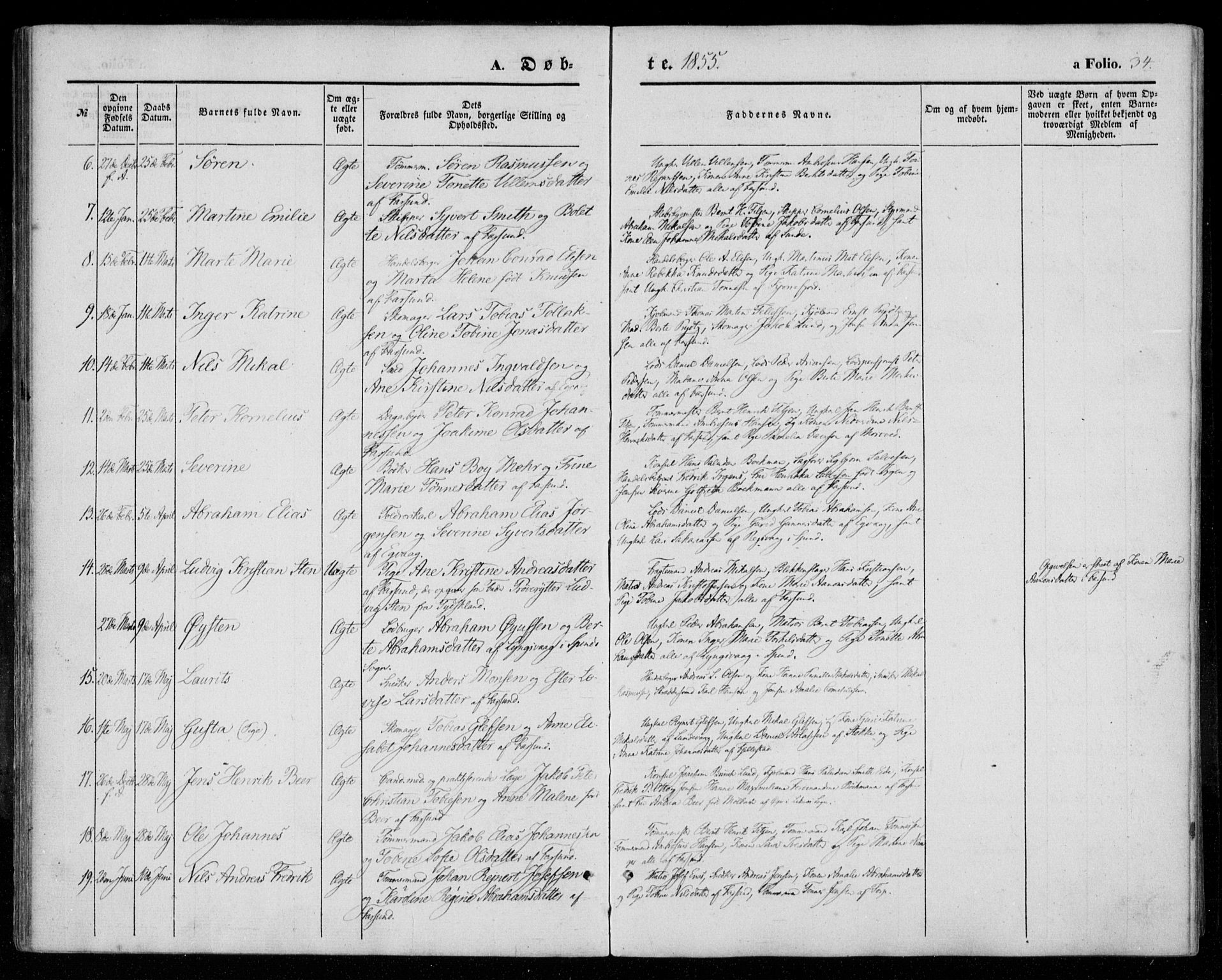 Farsund sokneprestkontor, SAK/1111-0009/F/Fa/L0004: Parish register (official) no. A 4, 1847-1863, p. 34