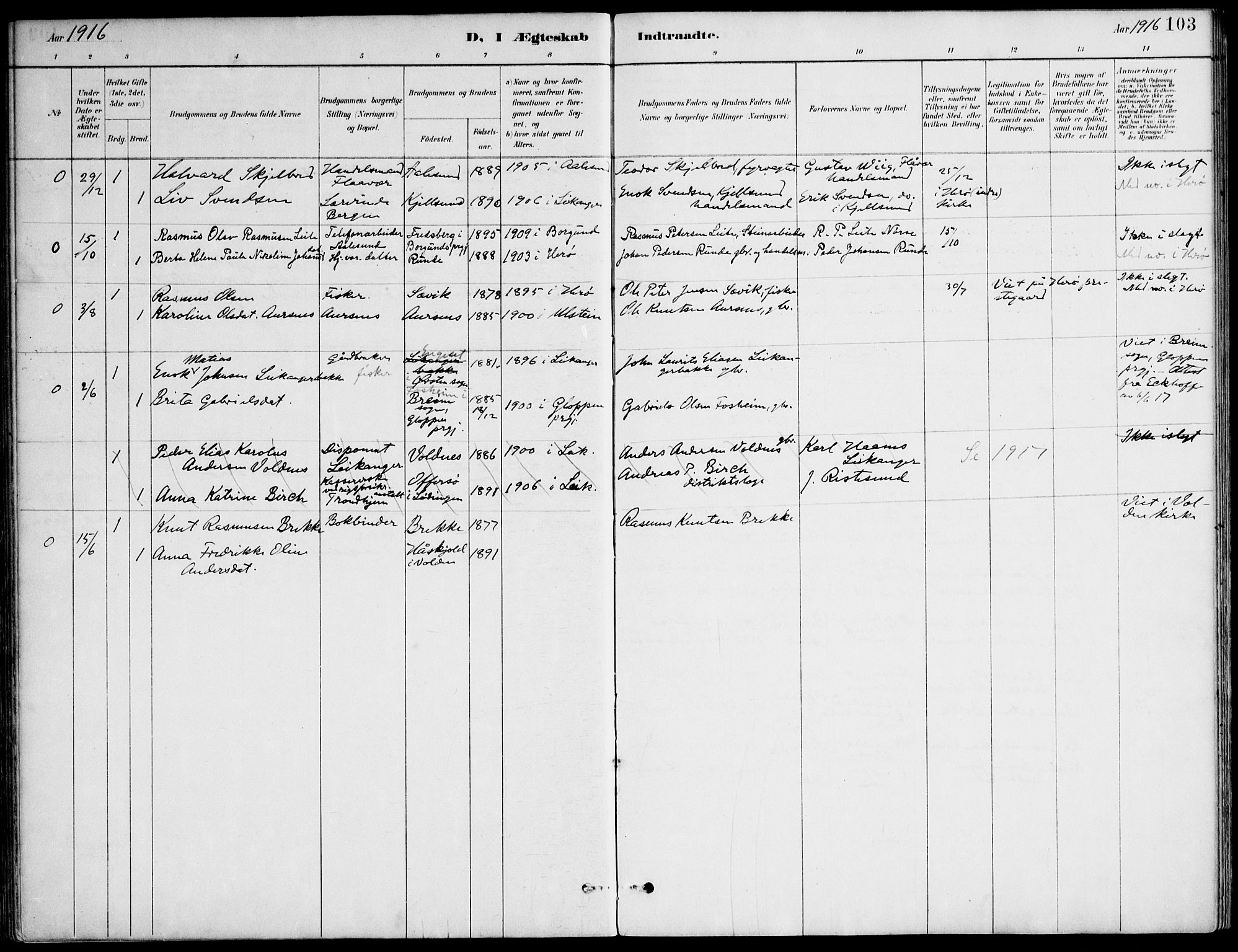 Ministerialprotokoller, klokkerbøker og fødselsregistre - Møre og Romsdal, SAT/A-1454/508/L0095: Parish register (official) no. 508A02, 1887-1920, p. 103