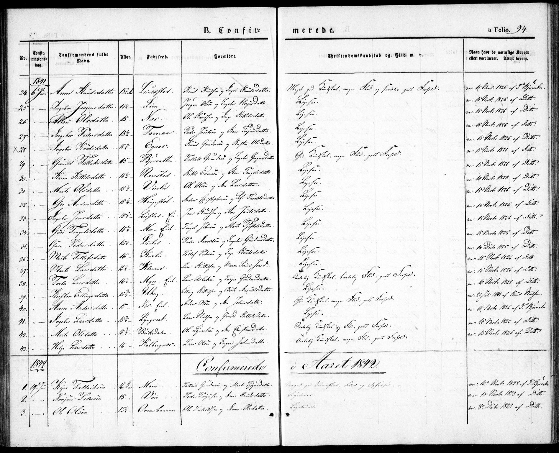 Gjerstad sokneprestkontor, AV/SAK-1111-0014/F/Fa/Fab/L0002: Parish register (official) no. A 2, 1835-1852, p. 94