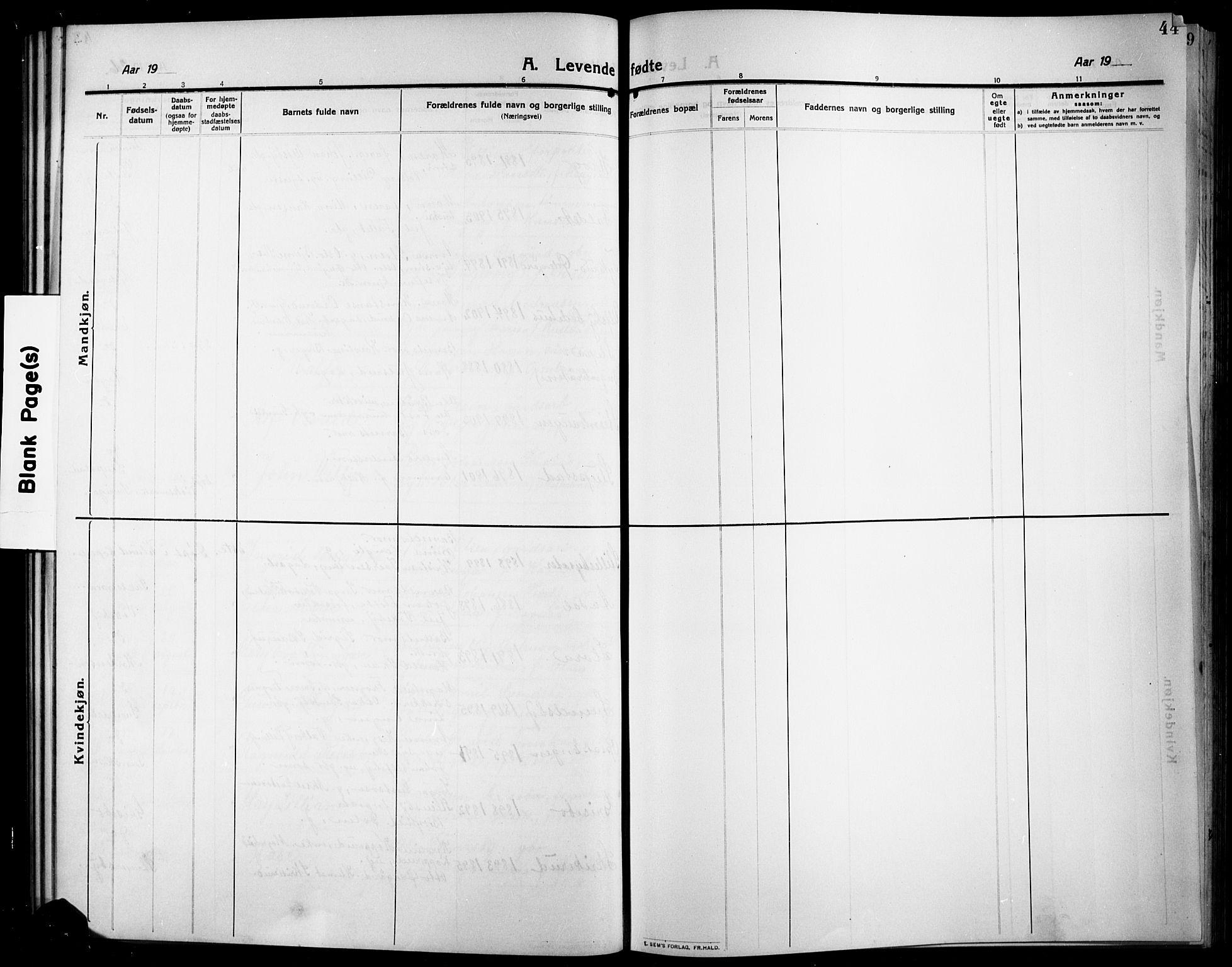 Rødenes prestekontor Kirkebøker, AV/SAO-A-2005/G/Ga/L0003: Parish register (copy) no. I 3, 1911-1926, p. 44